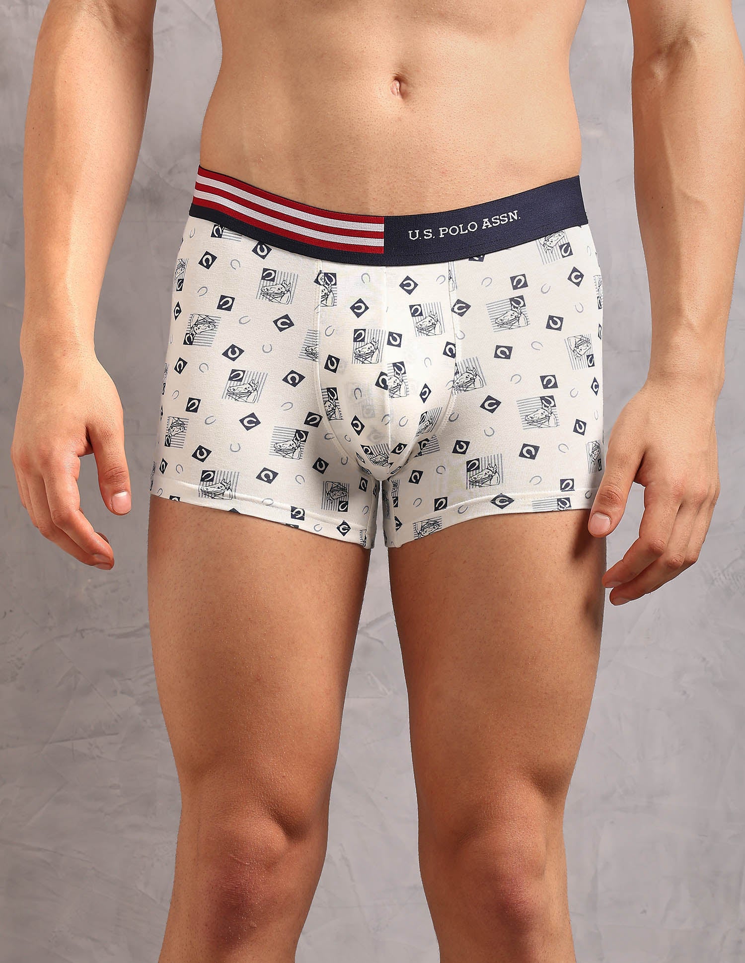 Printed Low Rise OET20 Trunks - Pack Of 3 Ivory, Asphalight and Uspa Black - U.S. Polo Assn. India | Large