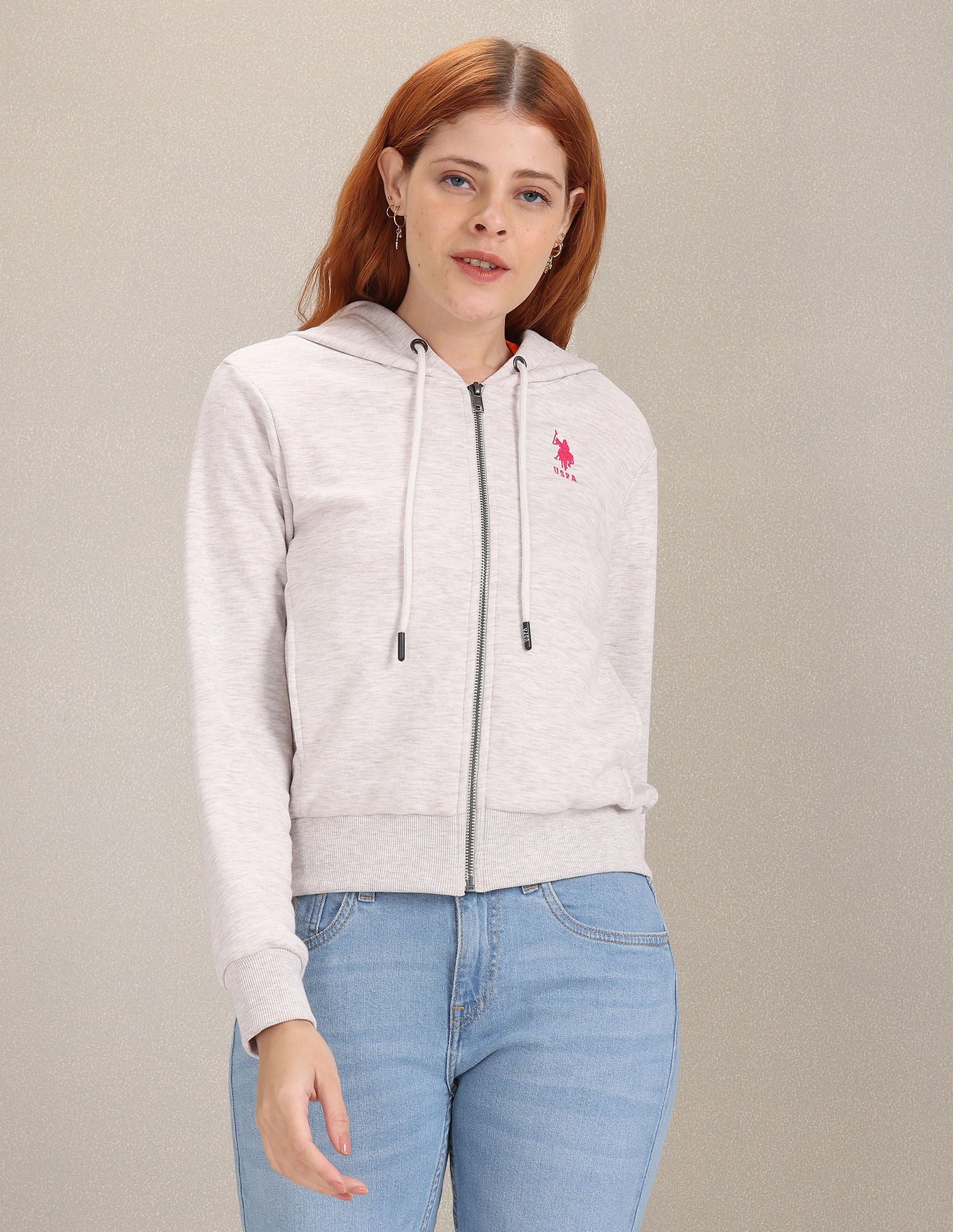 Heathered Hooded Sweatshirt Light Grey - U.S. Polo Assn. India | Large