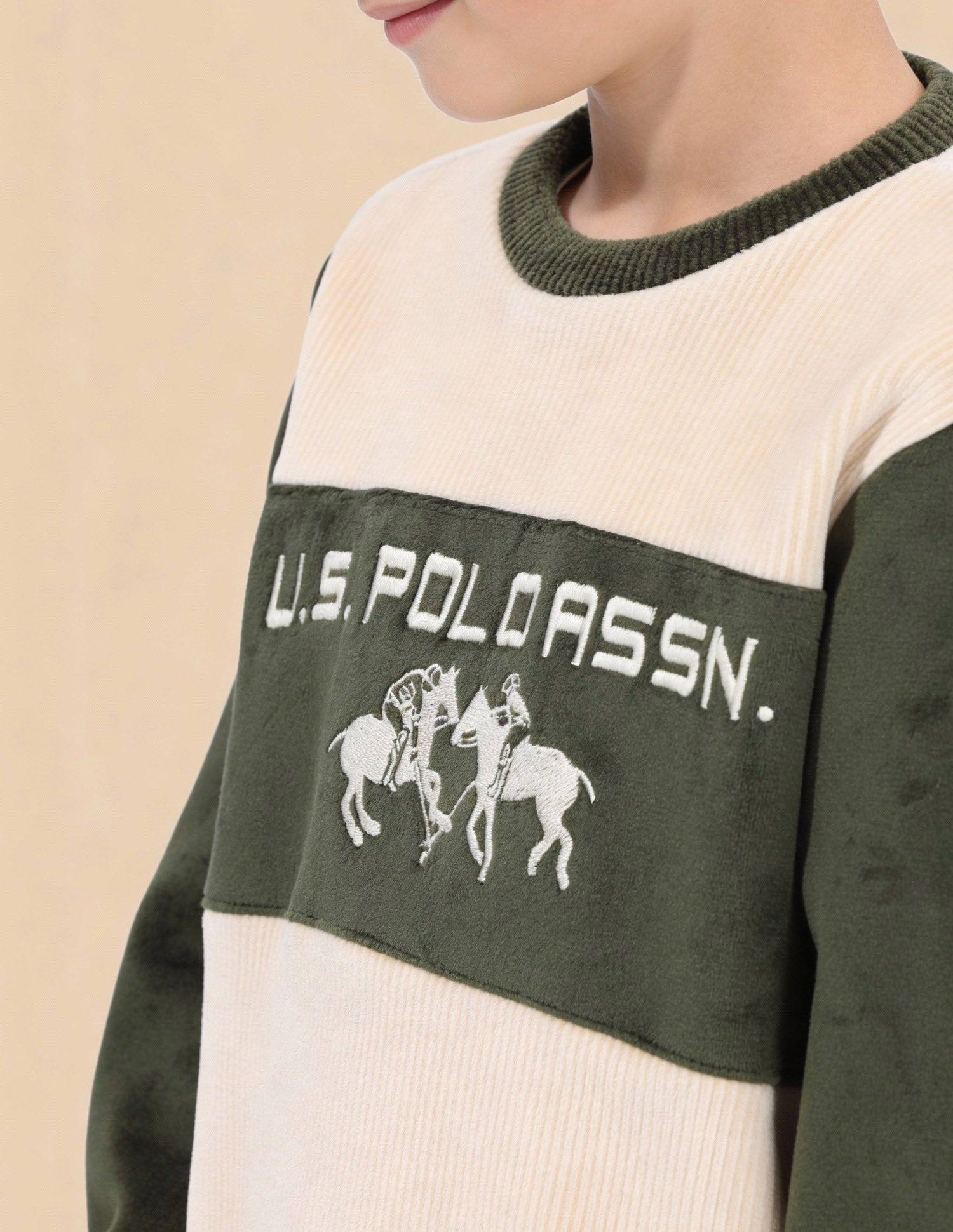 Boys Brand Embroidered Regular Fit Sweatshirt Olive - U.S. Polo Assn. India | Large