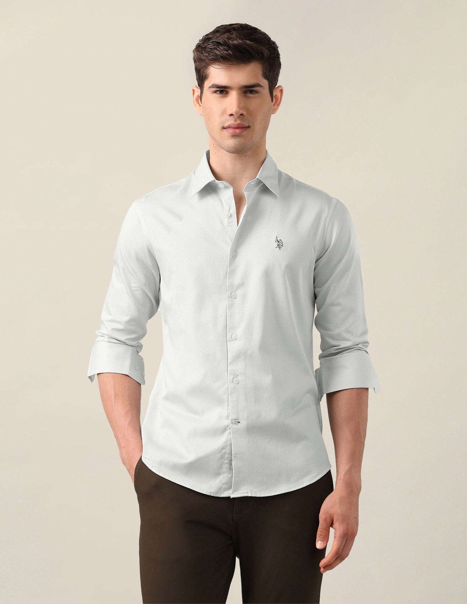 Geometric Printed Satin Shirt Light Grey - U.S. Polo Assn. India | Large