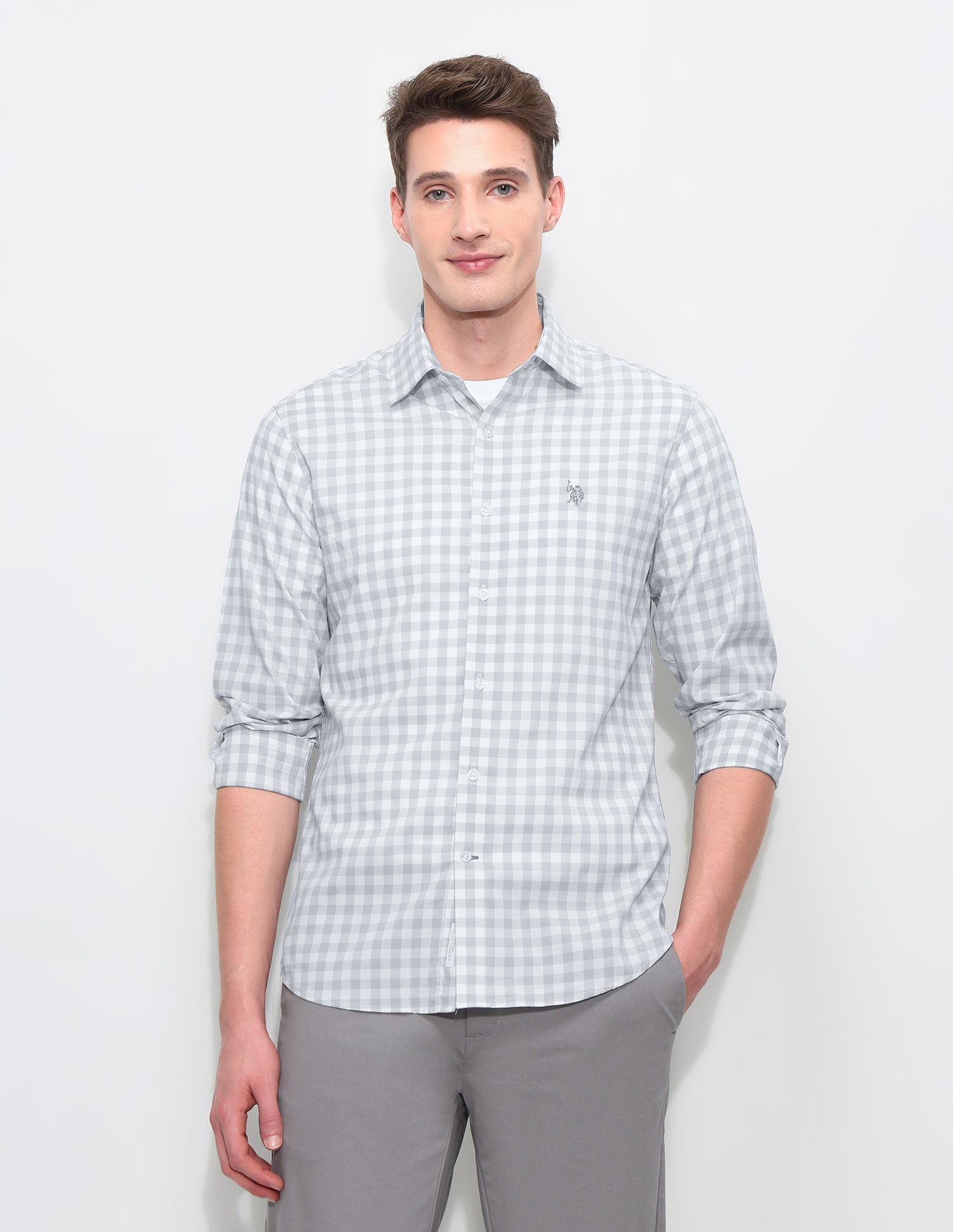 White Harbour Premium Poplin Shirt Light Grey - U.S. Polo Assn. India | Large