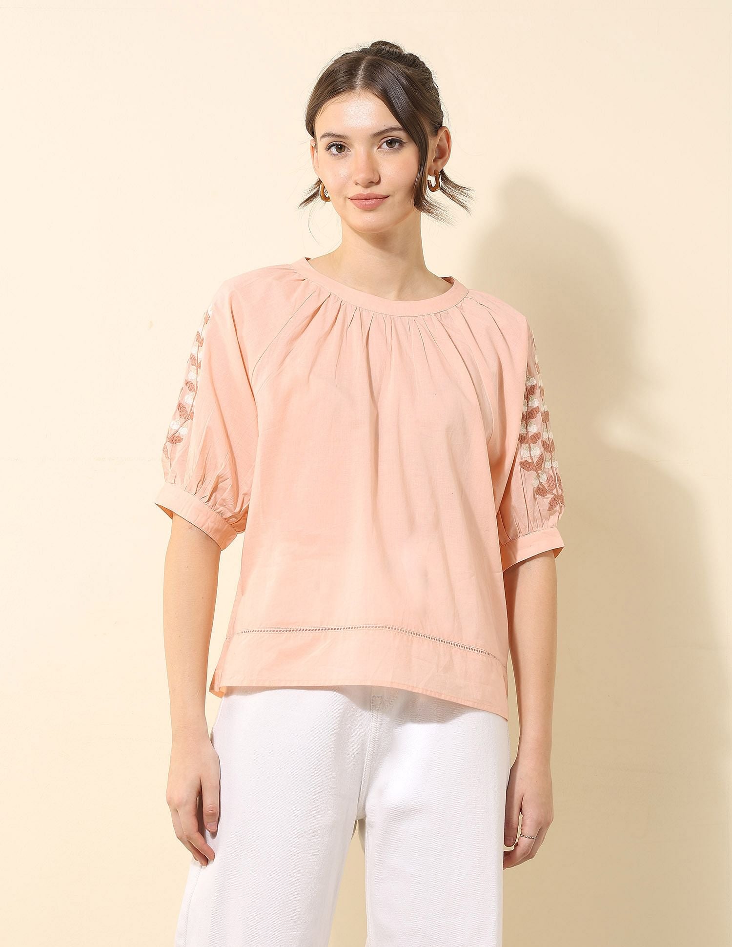 Floral Embroidered Top Beige - U.S. POLO ASSN. | Large