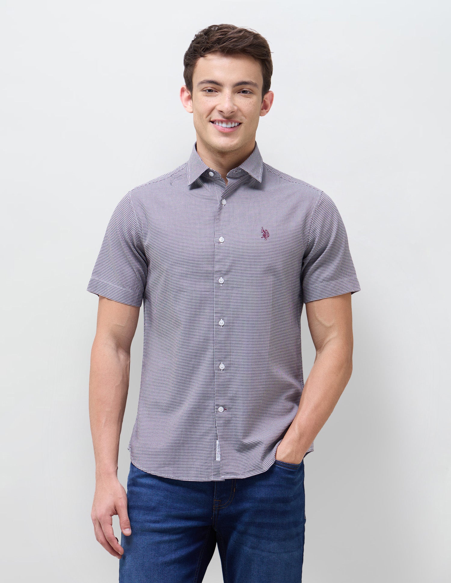 Twill Houndstooth Shirt Wine - U.S. Polo Assn. India | Large