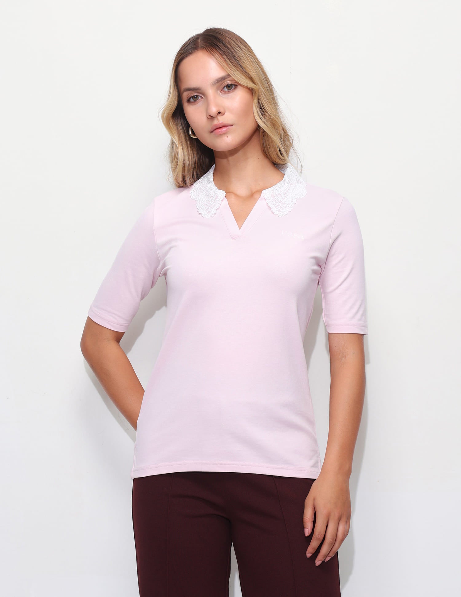 Solid Lace Collar Polo Shirt Purple - U.S. Polo Assn. India | Large