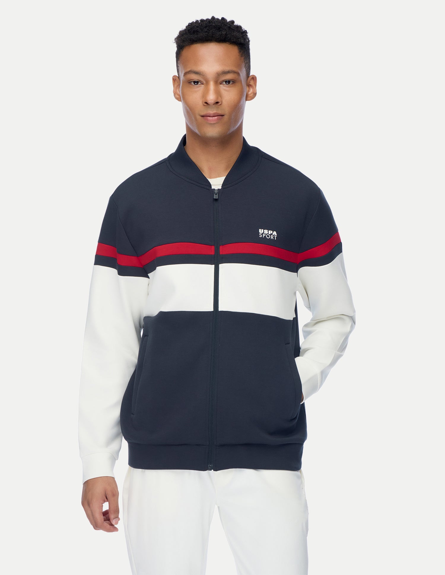 Colour Blocked Slim Fit Active Zipper Sweatshirt Navy - U.S. Polo Assn. India | Large
