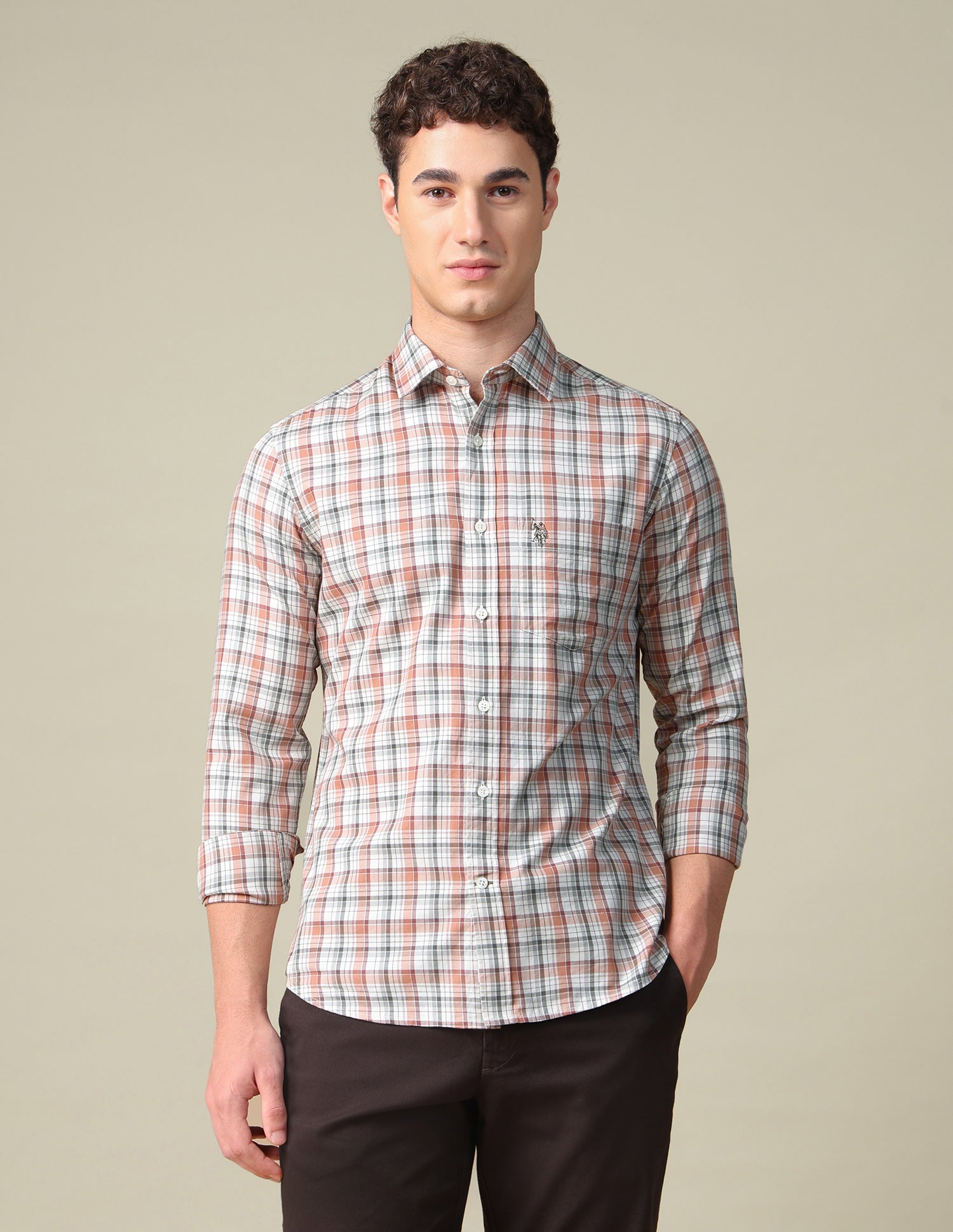Twill Tailored Fit Shirt Rust - U.S. Polo Assn. India | Large