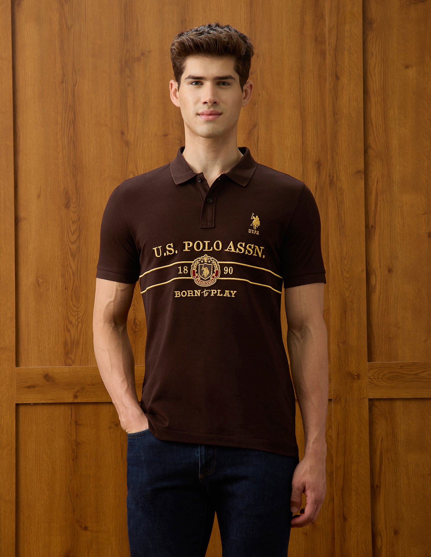 Brand Embroidered Slim Fit Polo Shirt Dark Brown - U.S. Polo Assn. India | Large