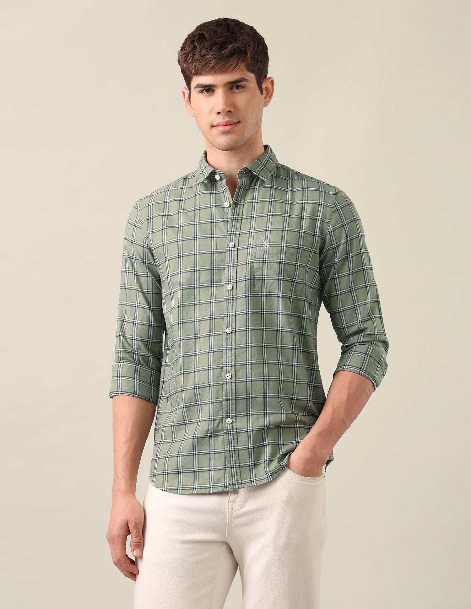 Grid Tattersall Checked Twill Shirt Olive - U.S. Polo Assn. India | Large