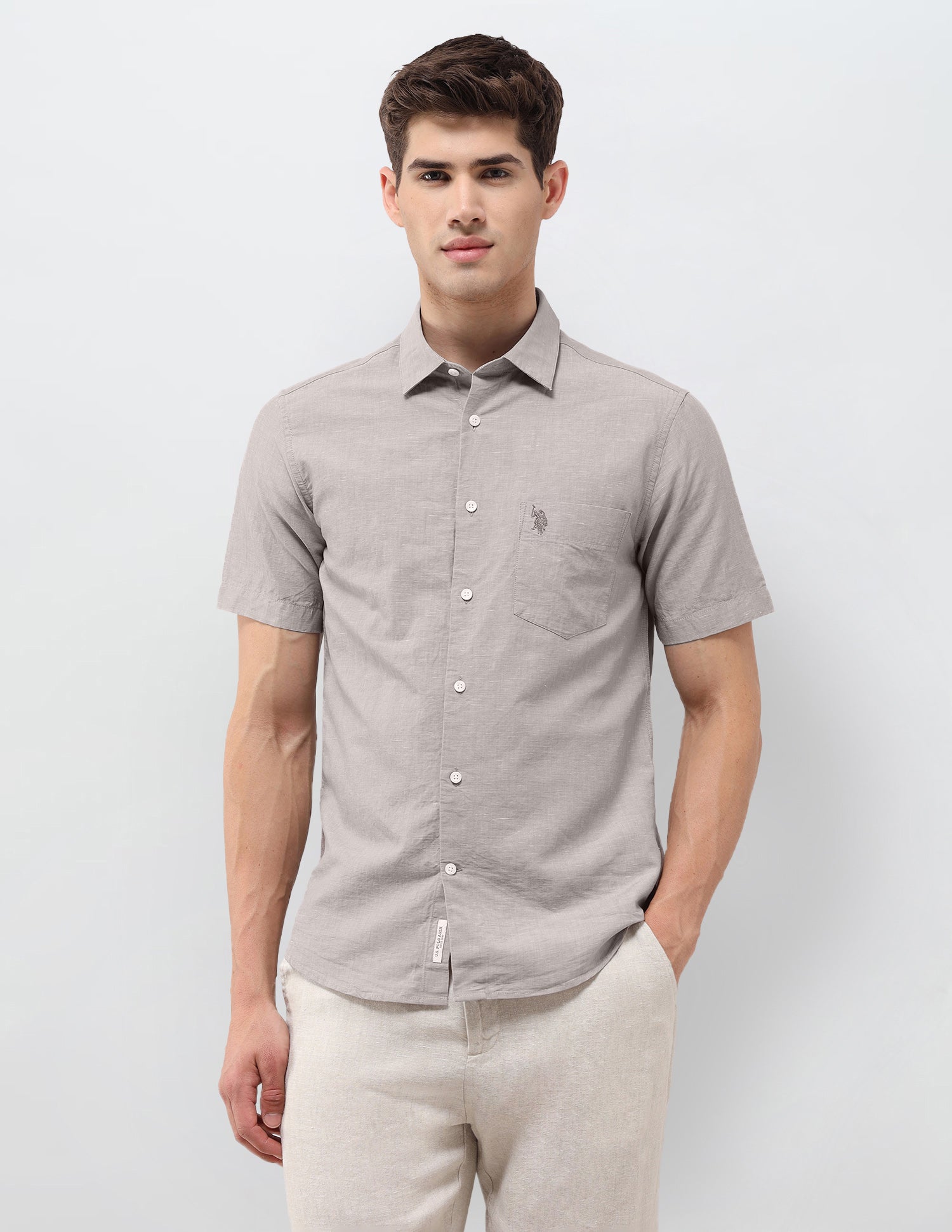 Solid Tailored Fit Shirt Khaki - U.S. Polo Assn. India | Large