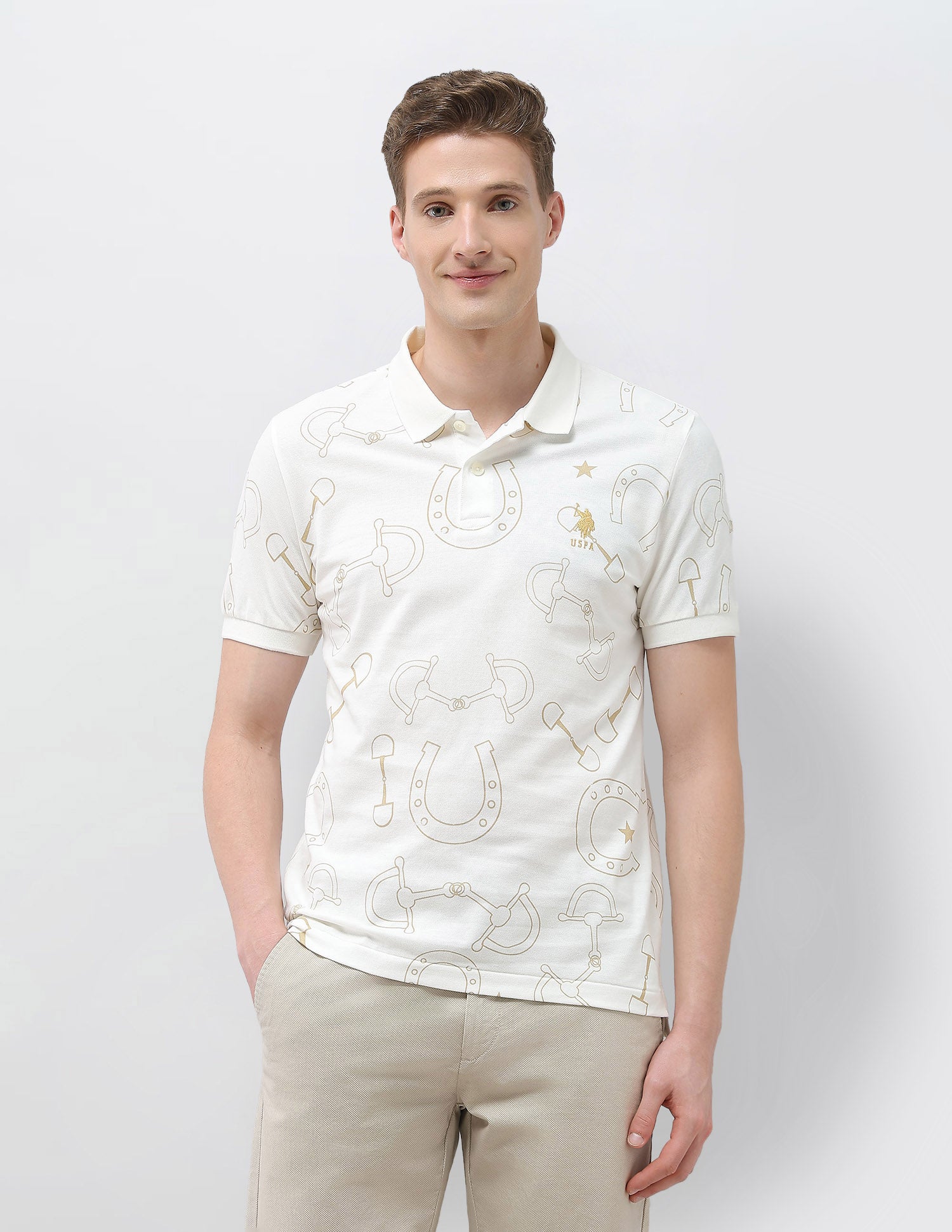 Graphic Motel On The Coast Polo Shirt Ivory - U.S. Polo Assn. India | Large