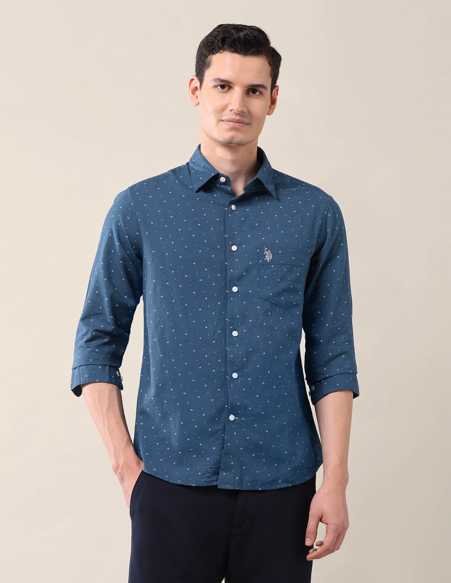 Geometric Tailored Fit Shirt Blue - U.S. POLO ASSN. | Large