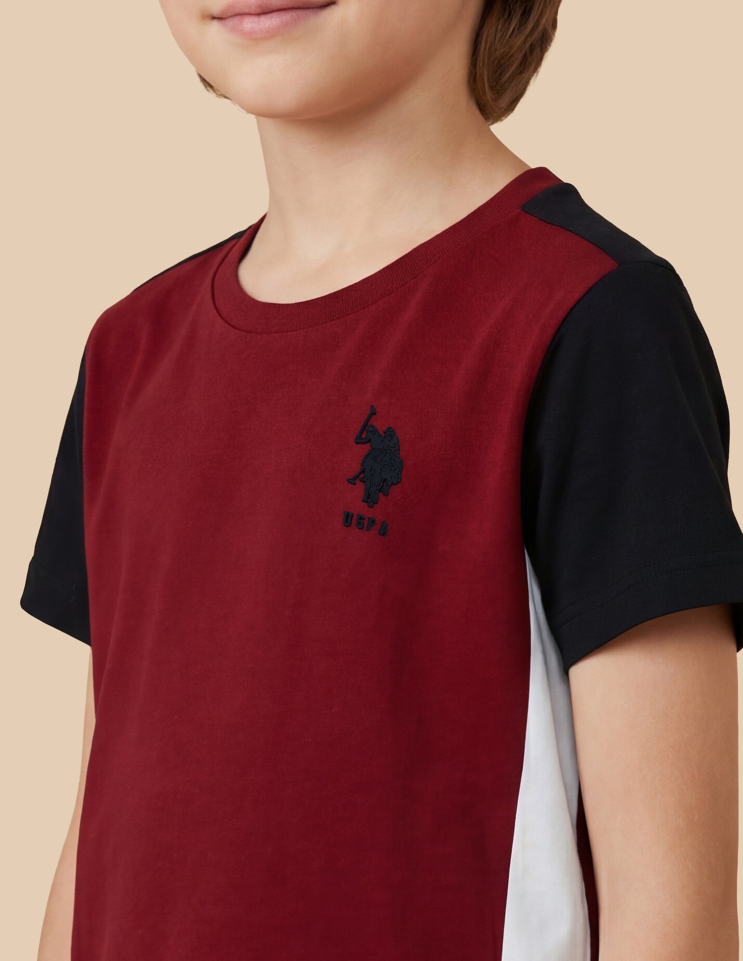 Colour Blocked Regular Fit T-Shirt Maroon - U.S. Polo Assn. India | Large