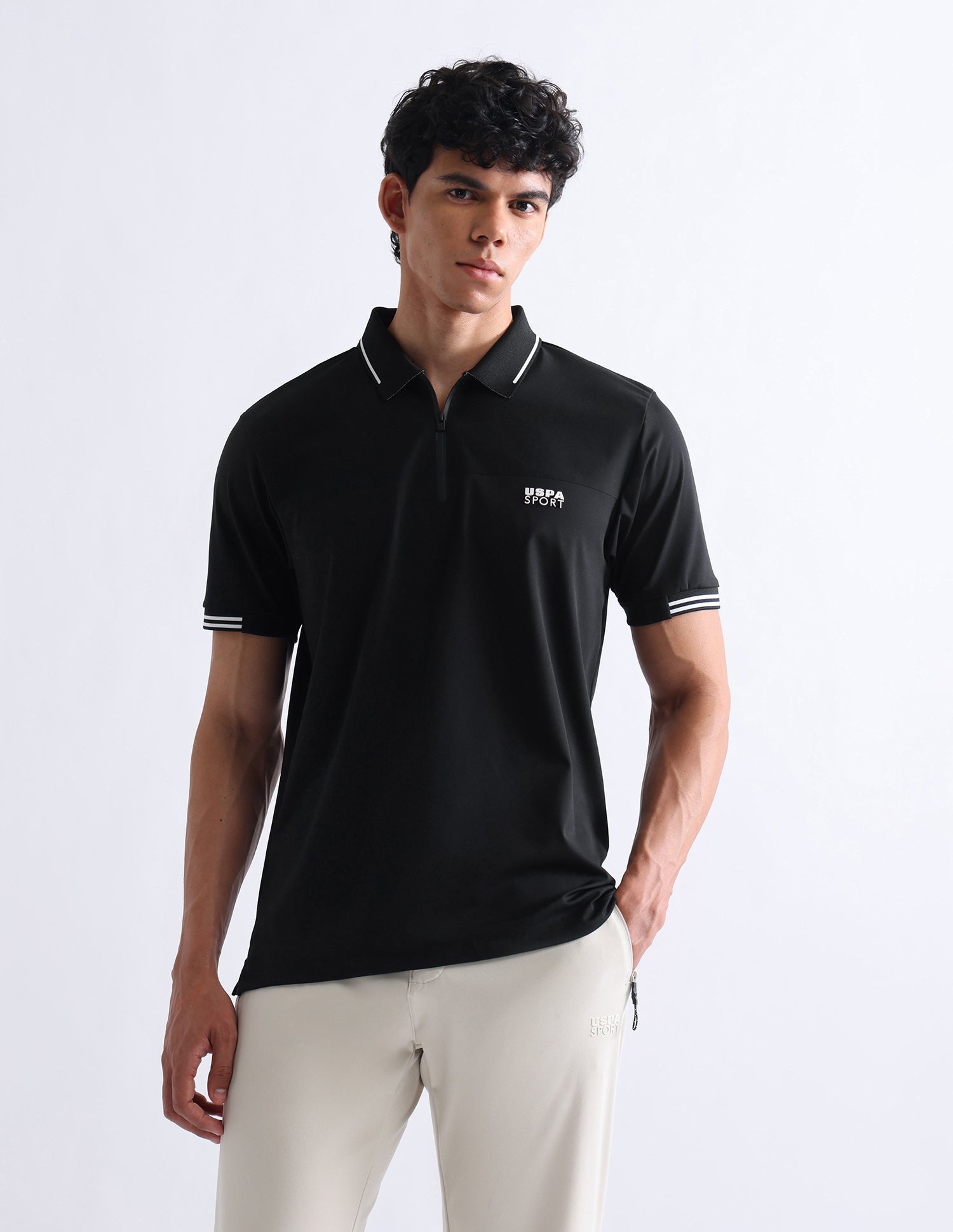 Solid Slim Fit Polo Shirt Black - U.S. Polo Assn. India | Large