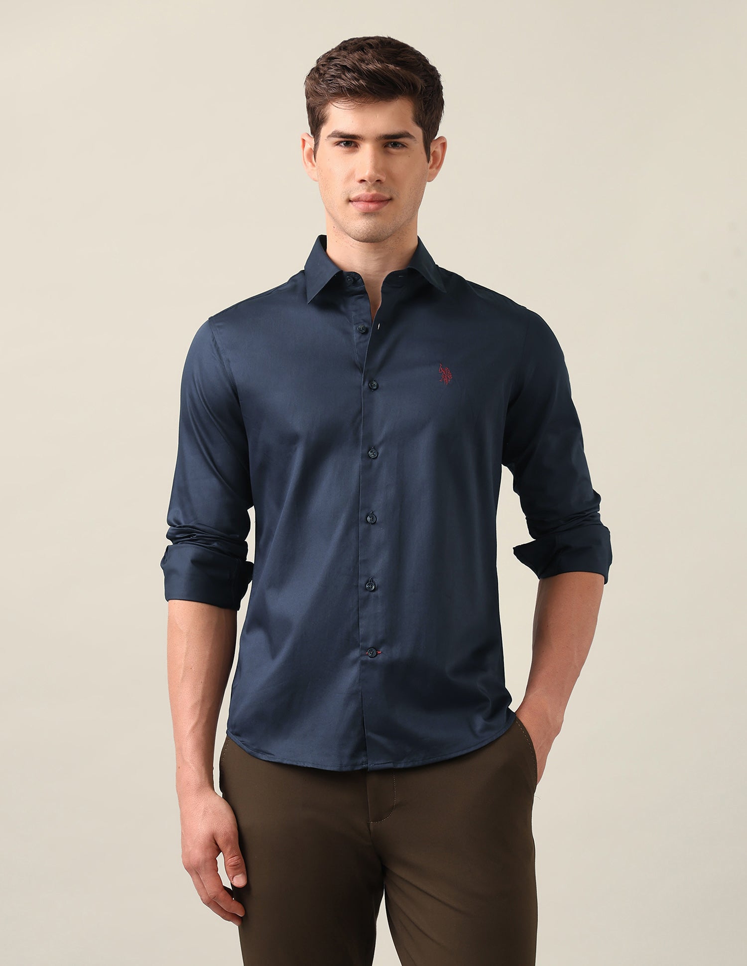 Satin Tailored Fit Shirt Navy - U.S. Polo Assn. India | Large