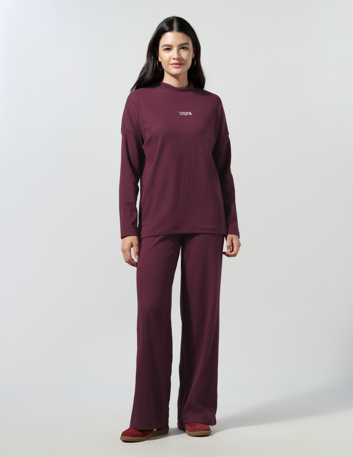 Self Design Vertical Striped Leisure Cord Set Wine - U.S. Polo Assn. India | Large