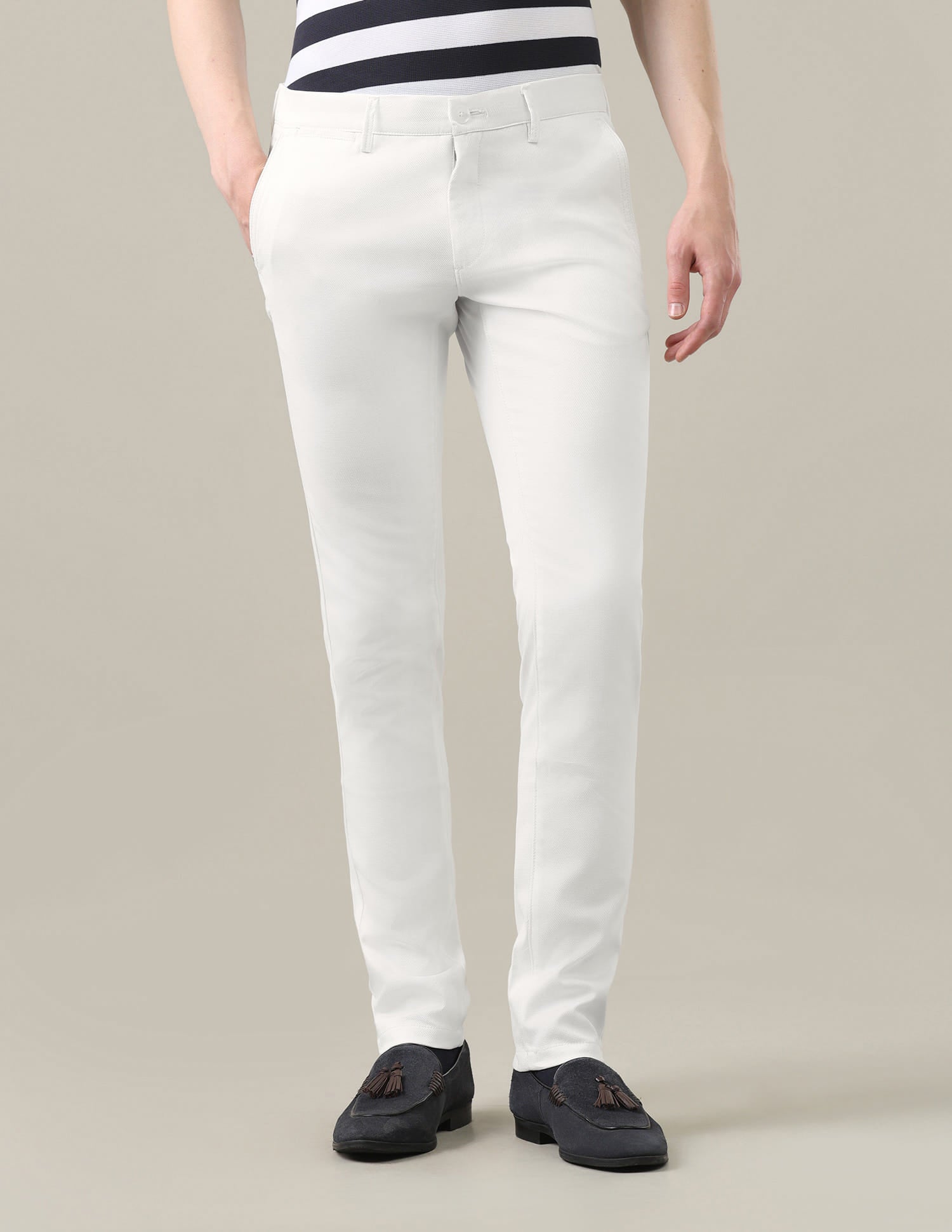 Dobby Weave Denver Slim Fit Trousers White - U.S. Polo Assn. India | Large