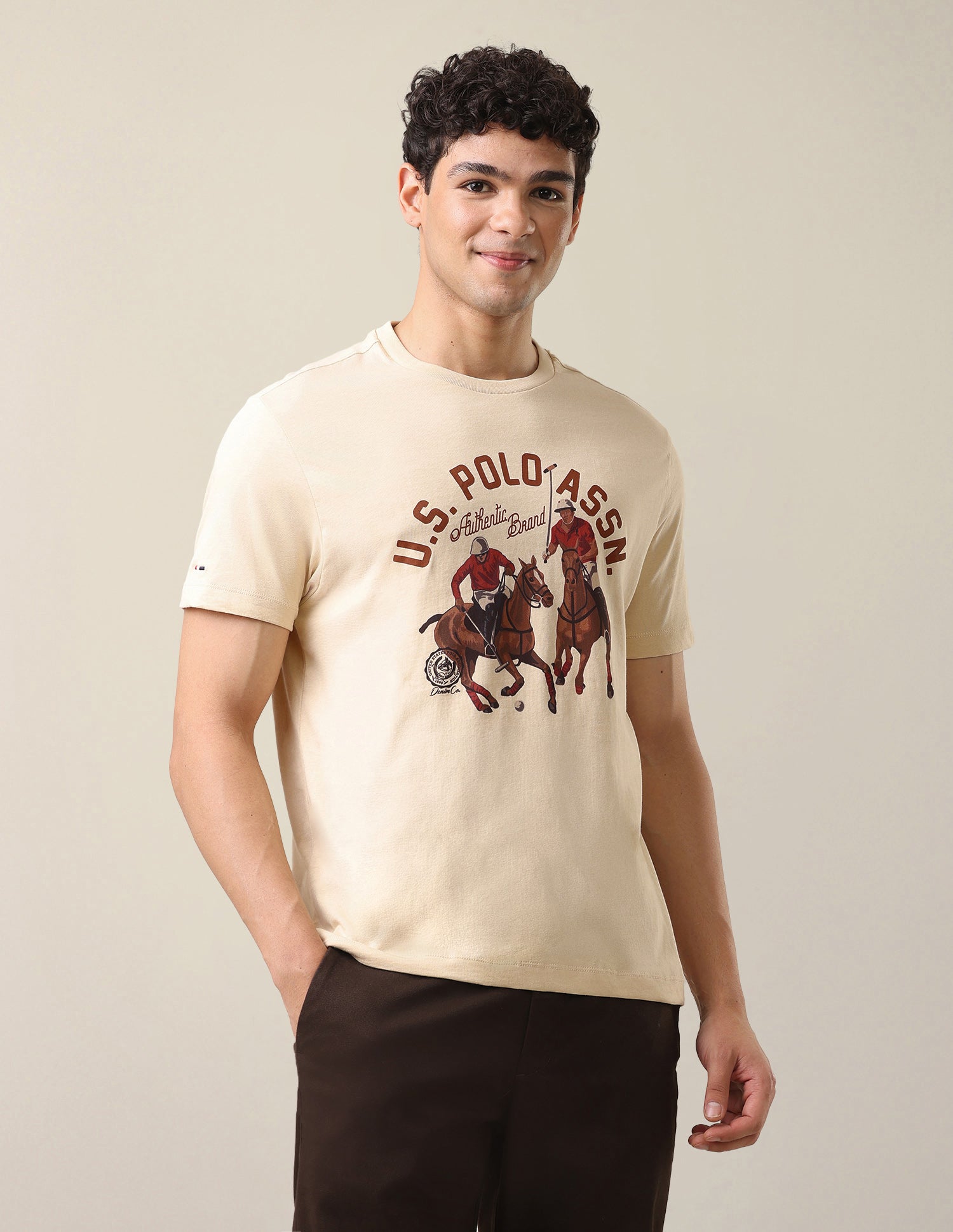 Graphic Brand Printed Slim Fit T-Shirt Beige - U.S. Polo Assn. India | Large