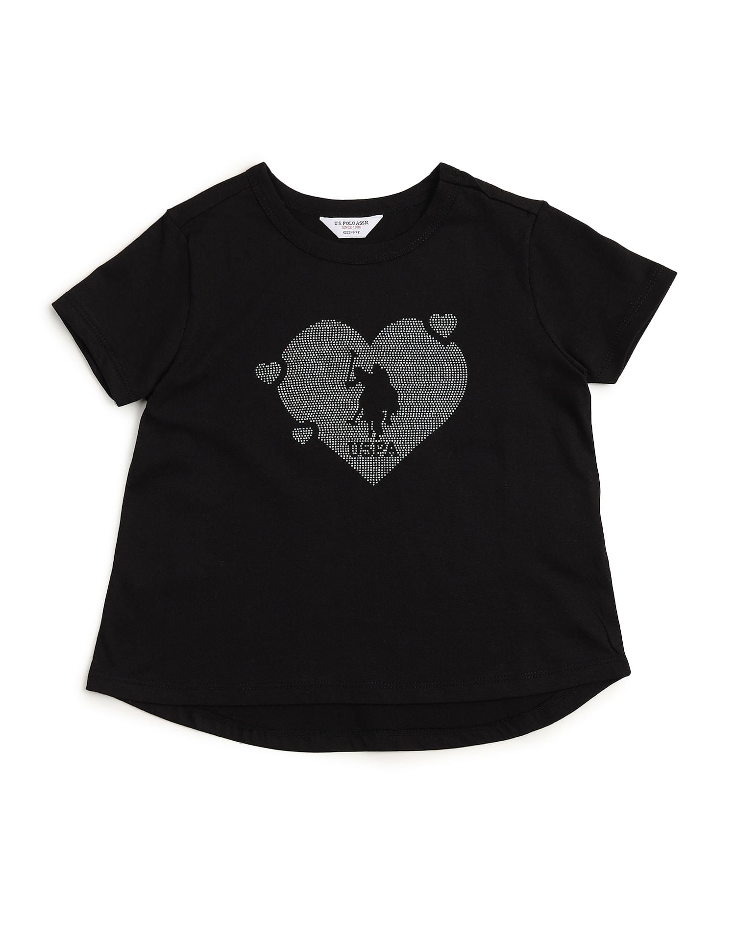 Girls Embellished Cotton T-Shirt Black - U.S. POLO ASSN. | Large