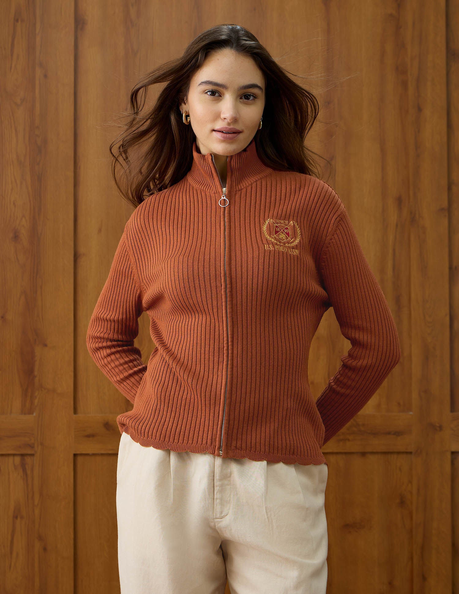 Patterned Knit Regular Fit Sweater Orange - U.S. POLO ASSN. | Large