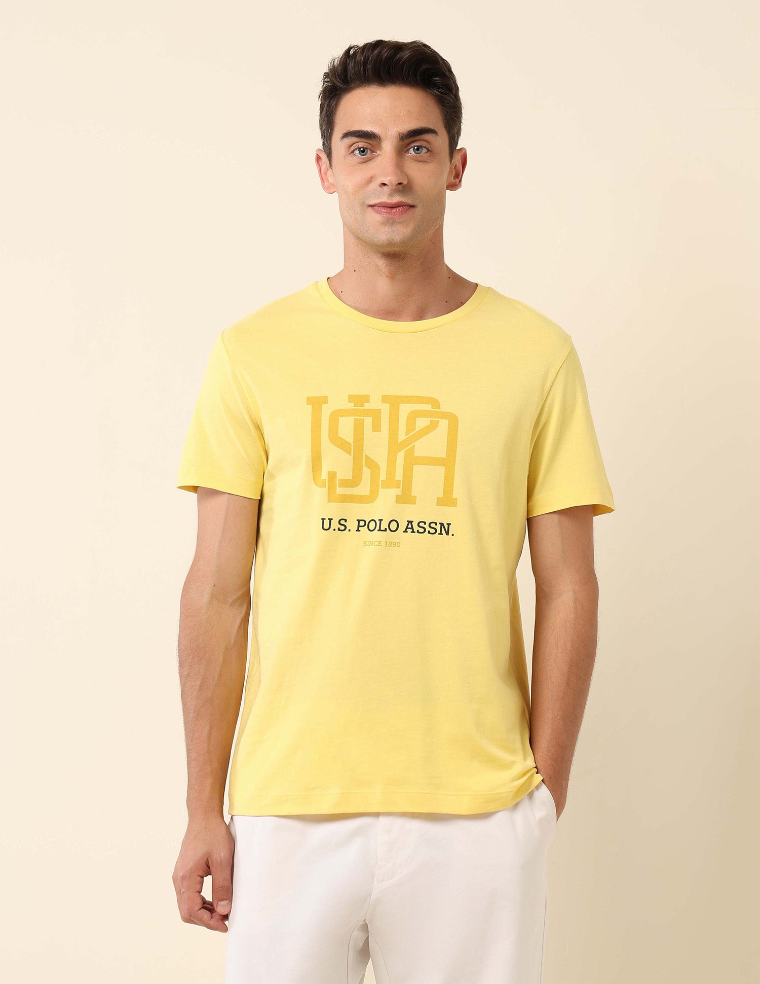 Pure Cotton Slim Fit T- Shirt Yellow - U.S. Polo Assn. India | Large