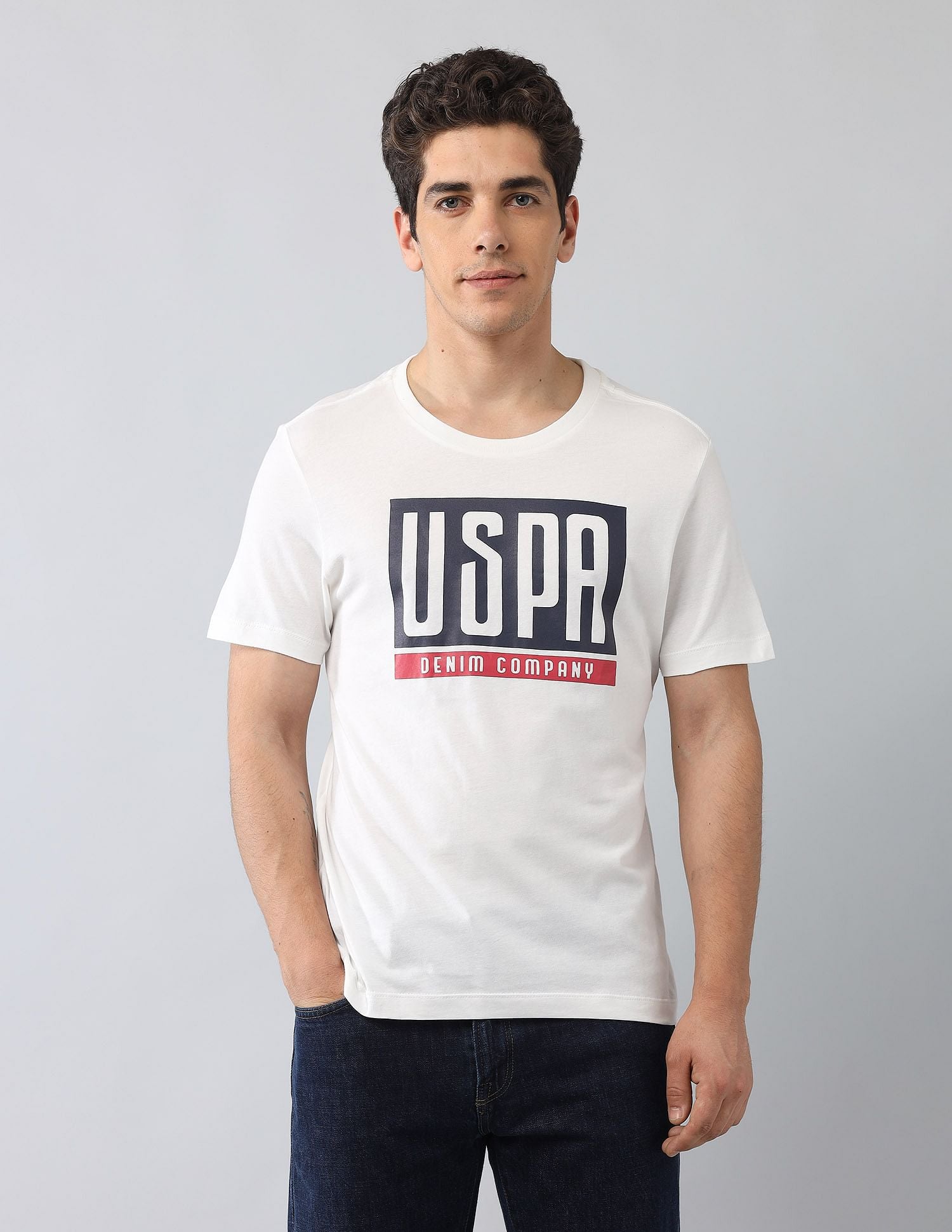 Muscle Fit Brand Printed T-Shirt Ivory - U.S. Polo Assn. India | Large