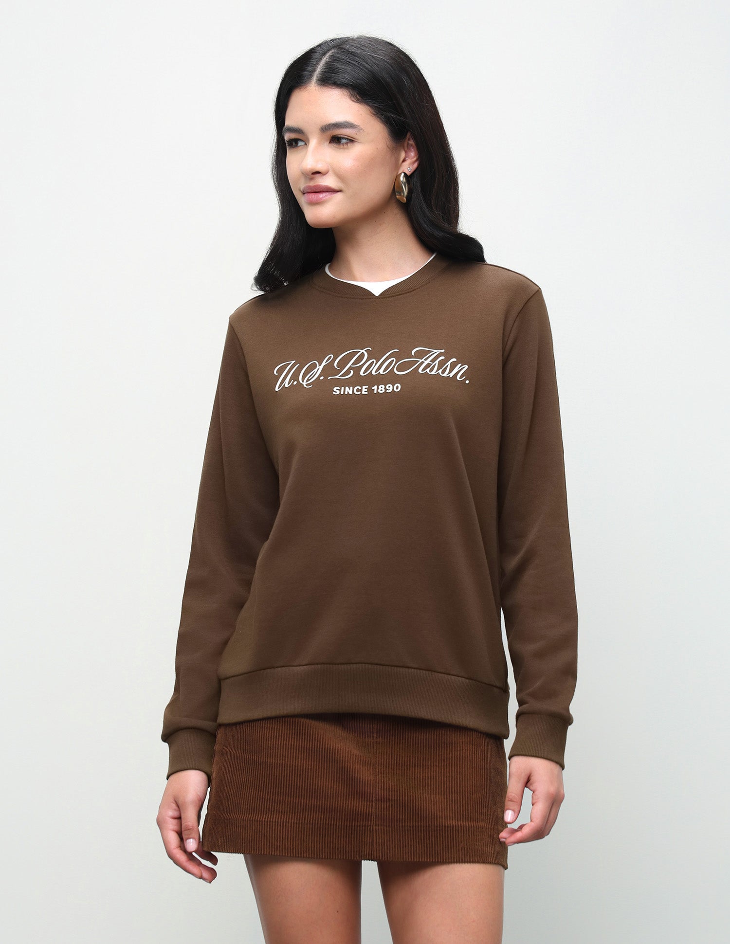 Brand Printed Relaxed Fit Sweatshirt Brown - U.S. Polo Assn. India | Large