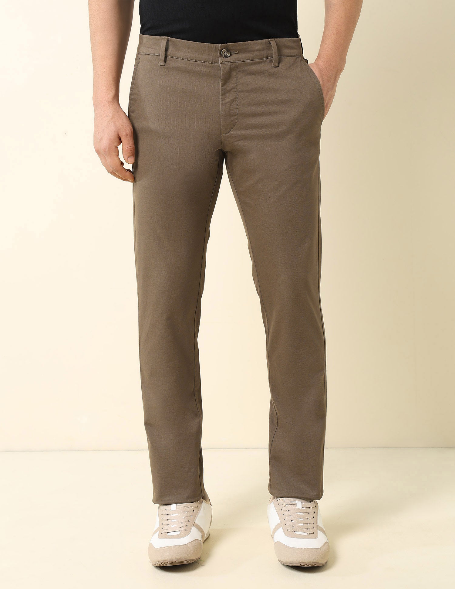 Denver Slim Fit Satin Print Trousers Brown - U.S. Polo Assn. India | Large