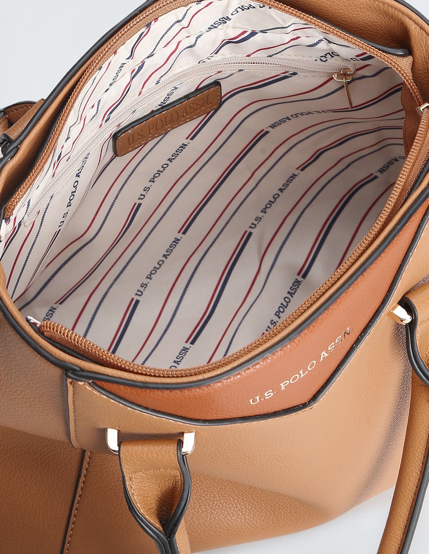 Contrast Panel Structured Handbag Beige - U.S. POLO ASSN. | Large