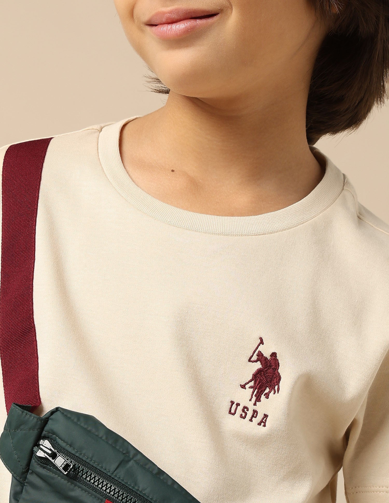 Boys Solid Regular Fit T-Shirt Ecru - U.S. POLO ASSN. | Large