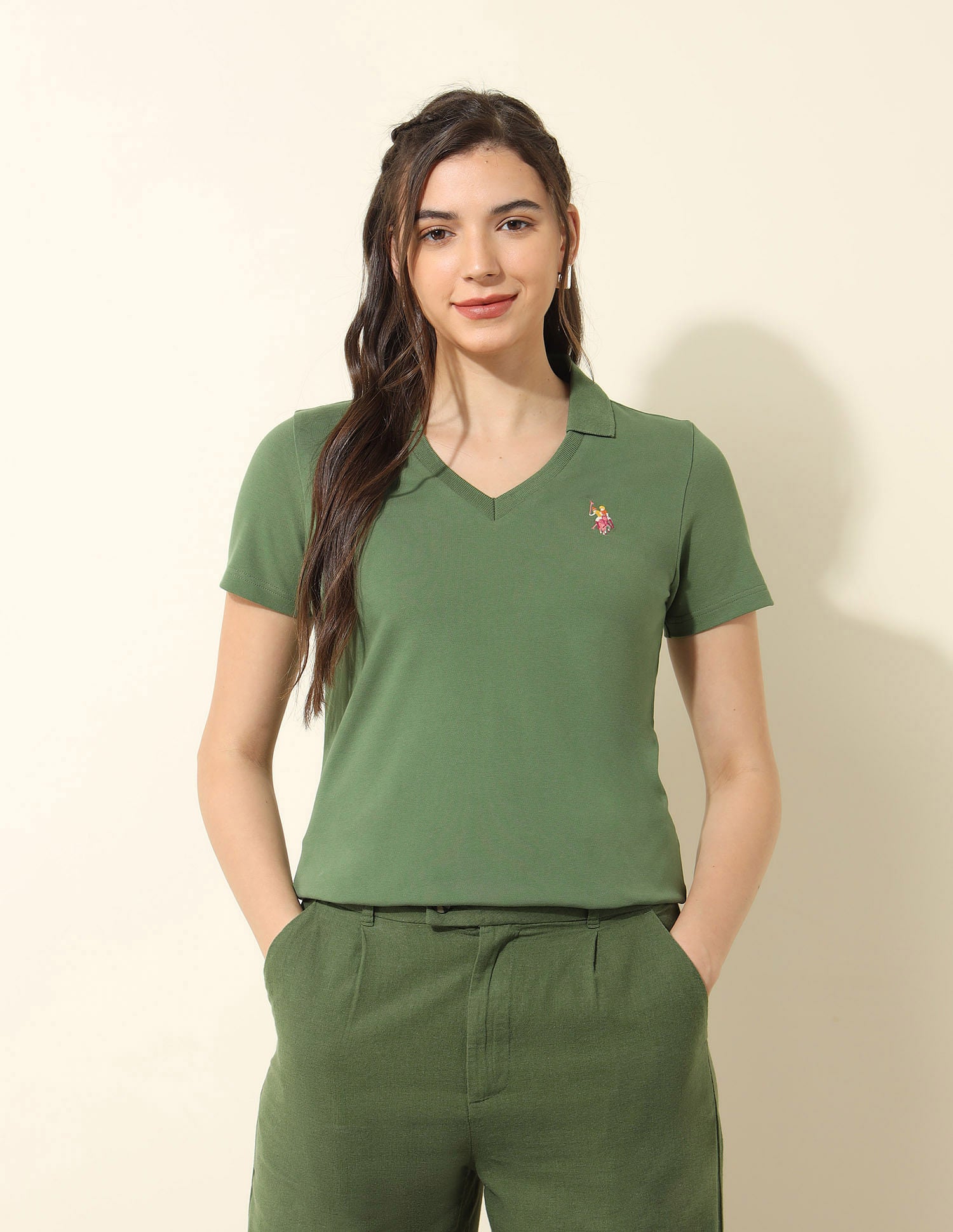 Regular Fit Solid Polo Shirt Green - U.S. Polo Assn. India | Large