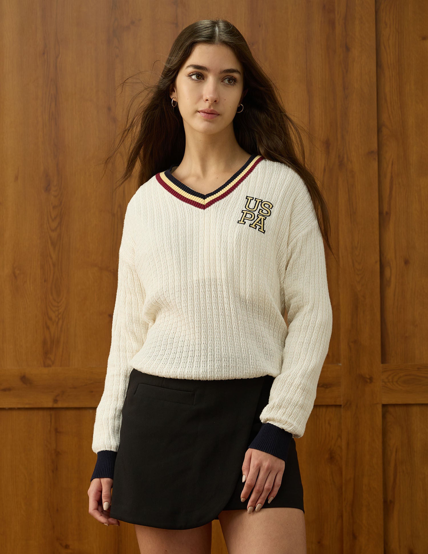 Textured Relaxed Fit Sweater White - U.S. POLO ASSN. | Large