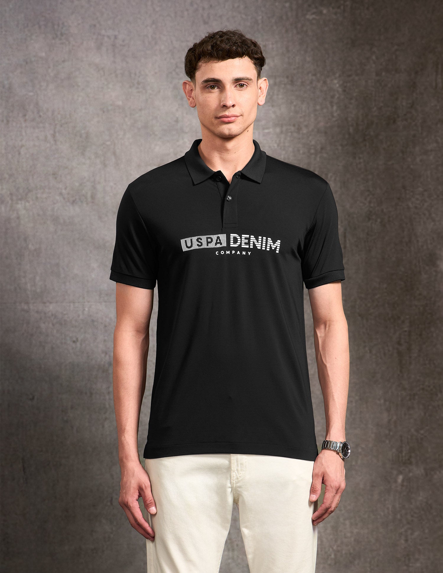 Brand Embossed Black & Gold Polo Shirt Black - U.S. POLO ASSN. | Large