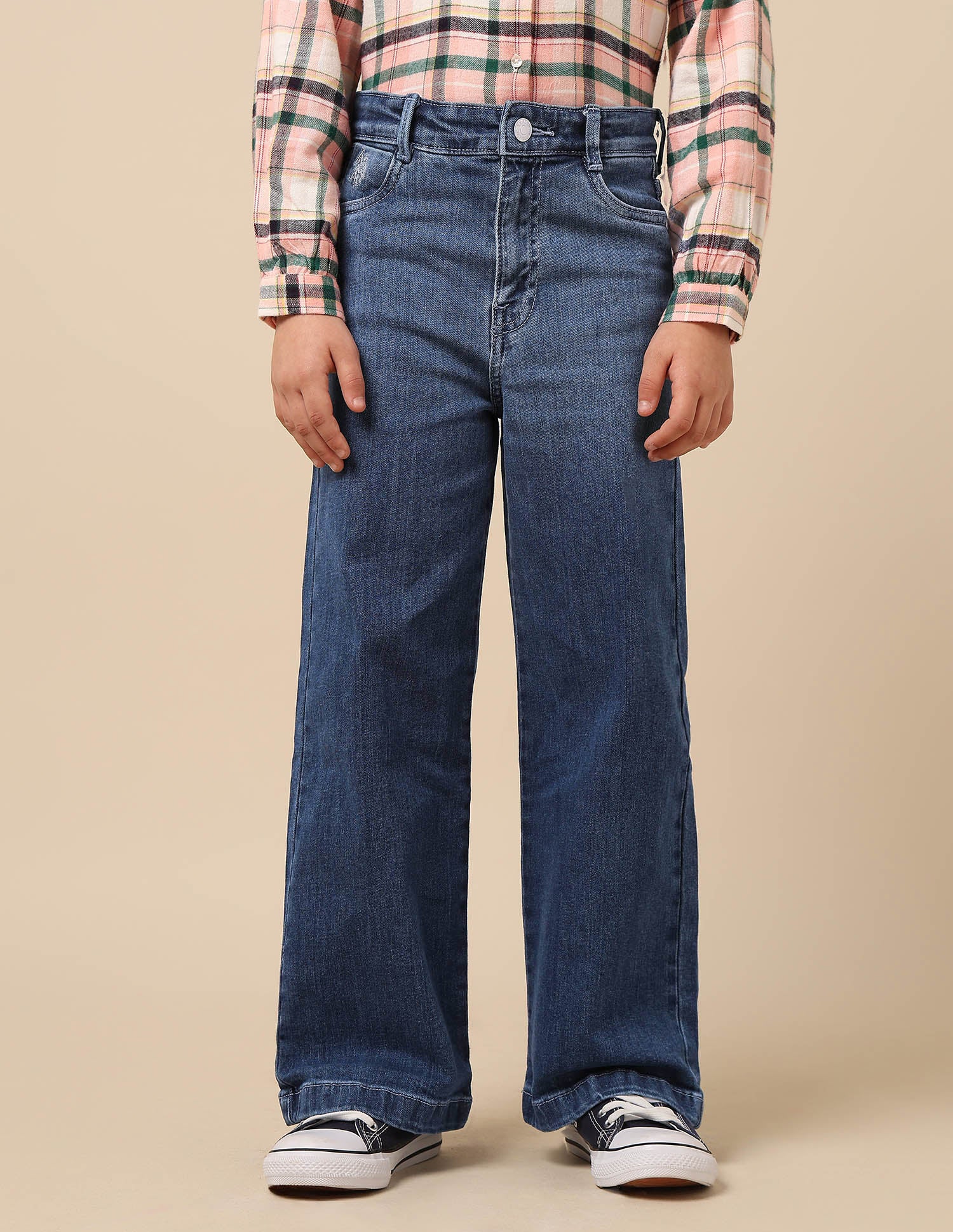 Girls Dyed Wide Leg Fit Jeans Blue - U.S. POLO ASSN. | Large