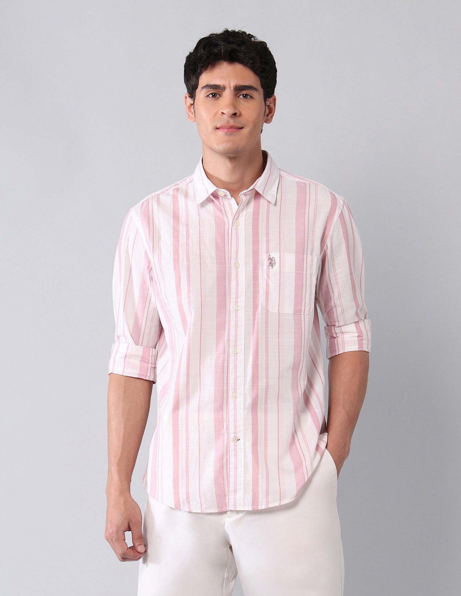 Vertical Striped Pure Cotton Shirt Pink - U.S. Polo Assn. India | Large