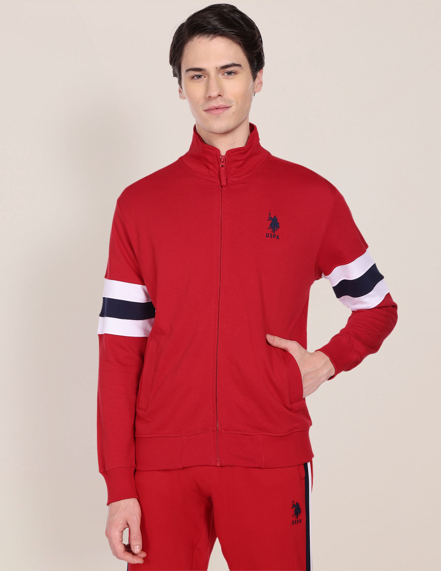 High Neck Zip Up Sweatshirt Red - U.S. POLO ASSN. | Large