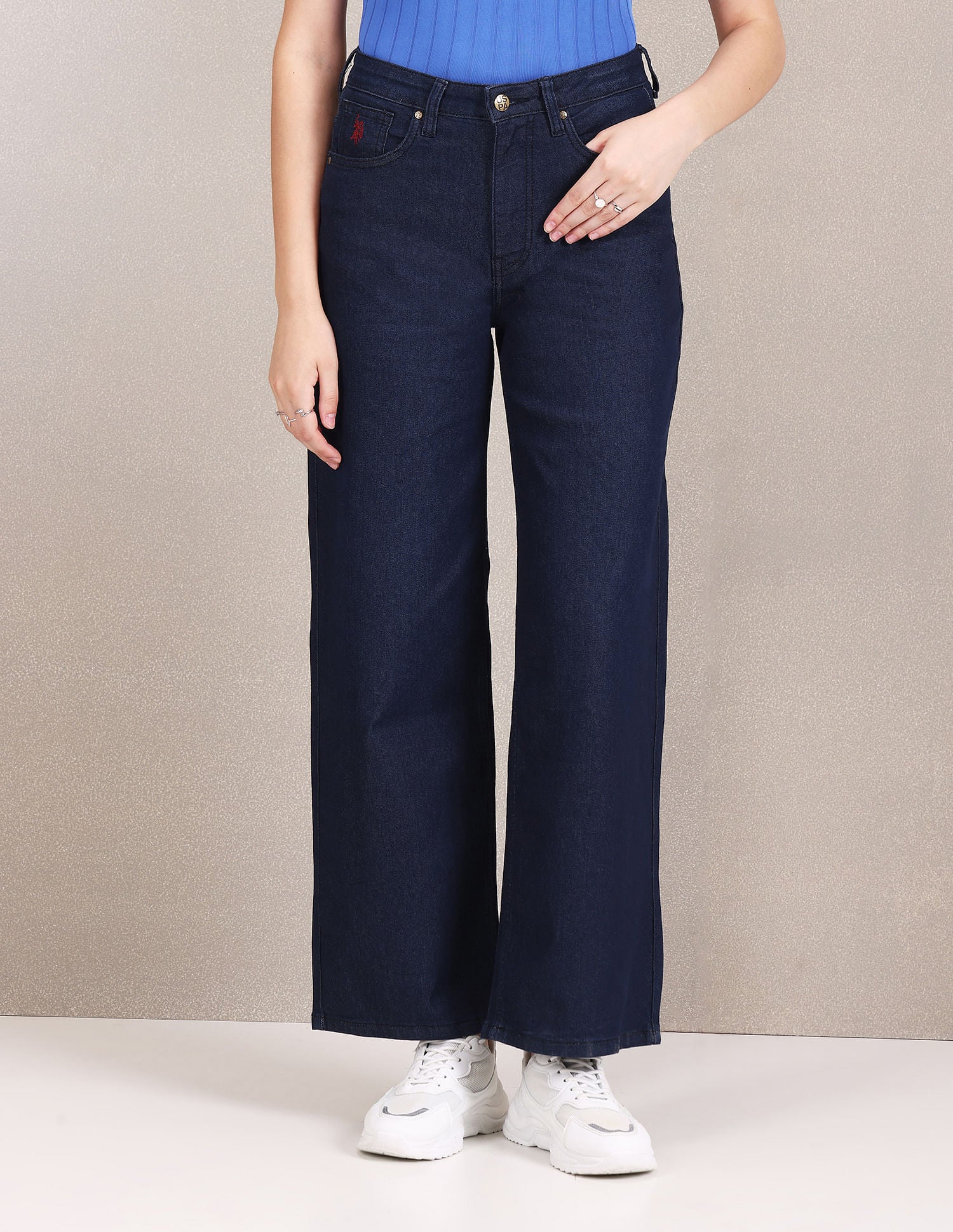 High Rise Rinsed Wide Leg Jeans Blue - U.S. POLO ASSN. | Large