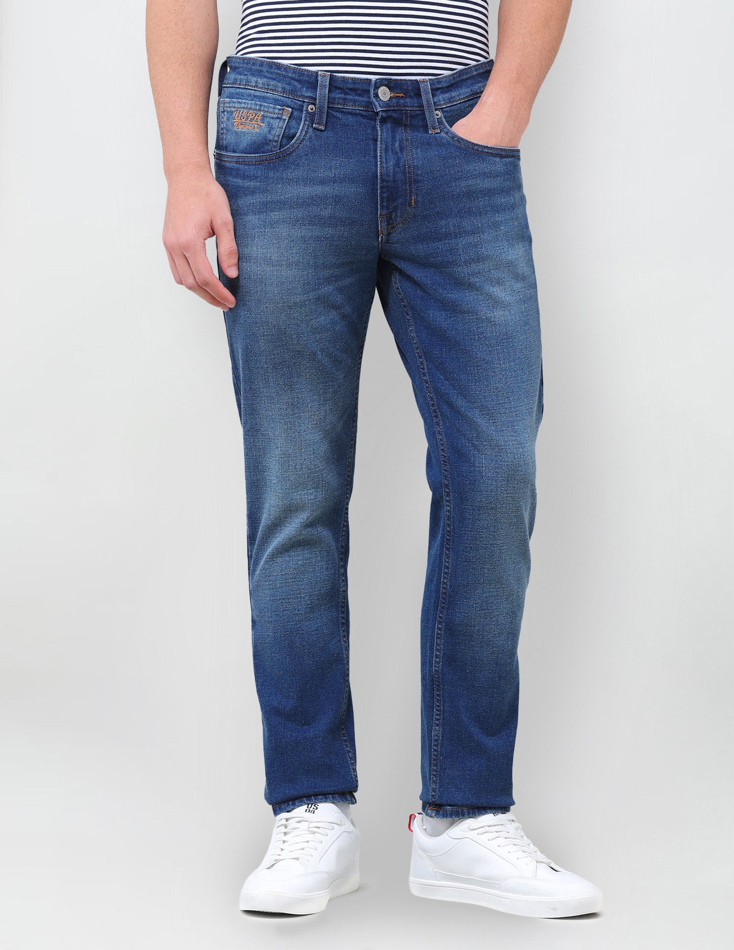 Brandon Slim Tapered Fit Blue Jeans Mid Blue - U.S. Polo Assn. India | Large