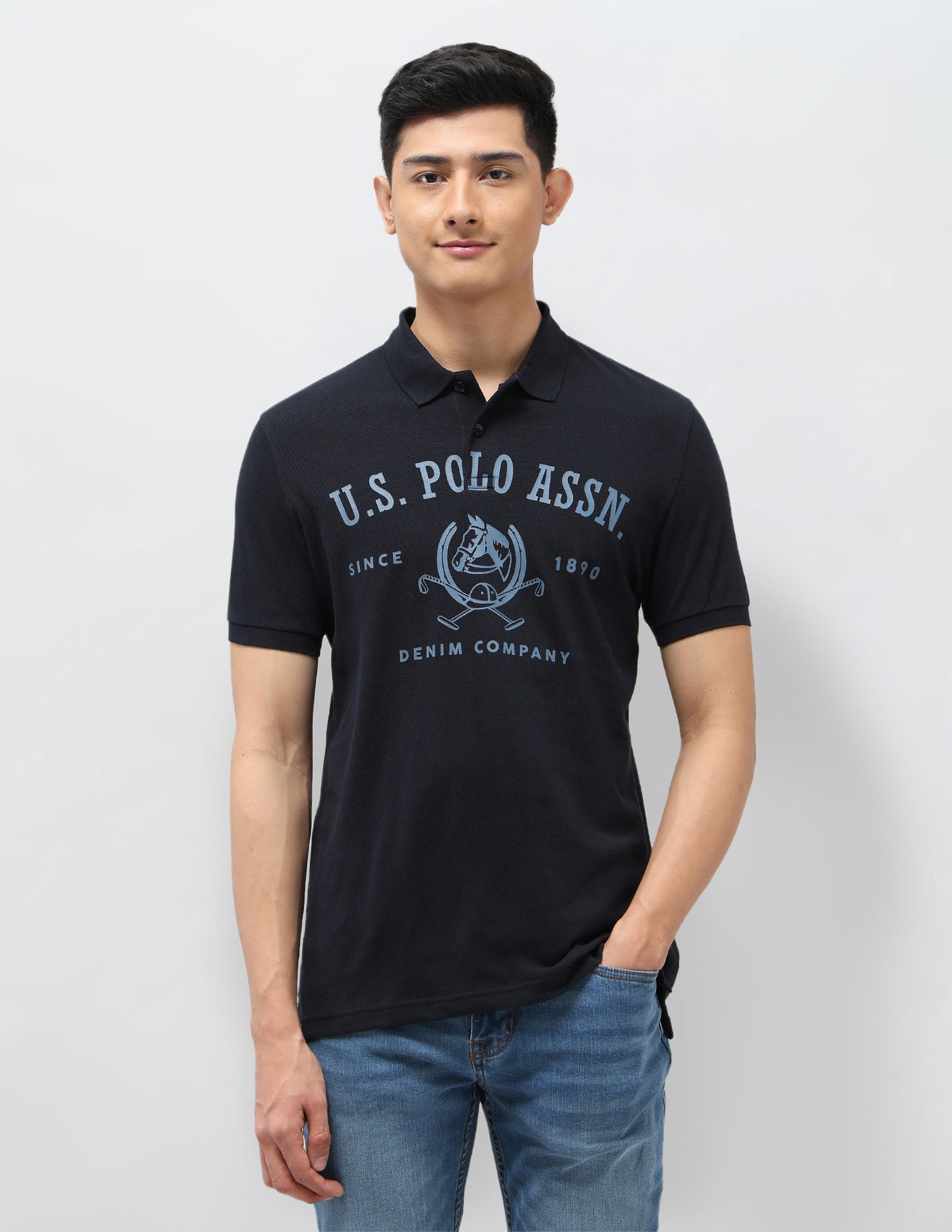 Graphic Printed Pure Cotton Polo Shirt Navy - U.S. POLO ASSN. | Large