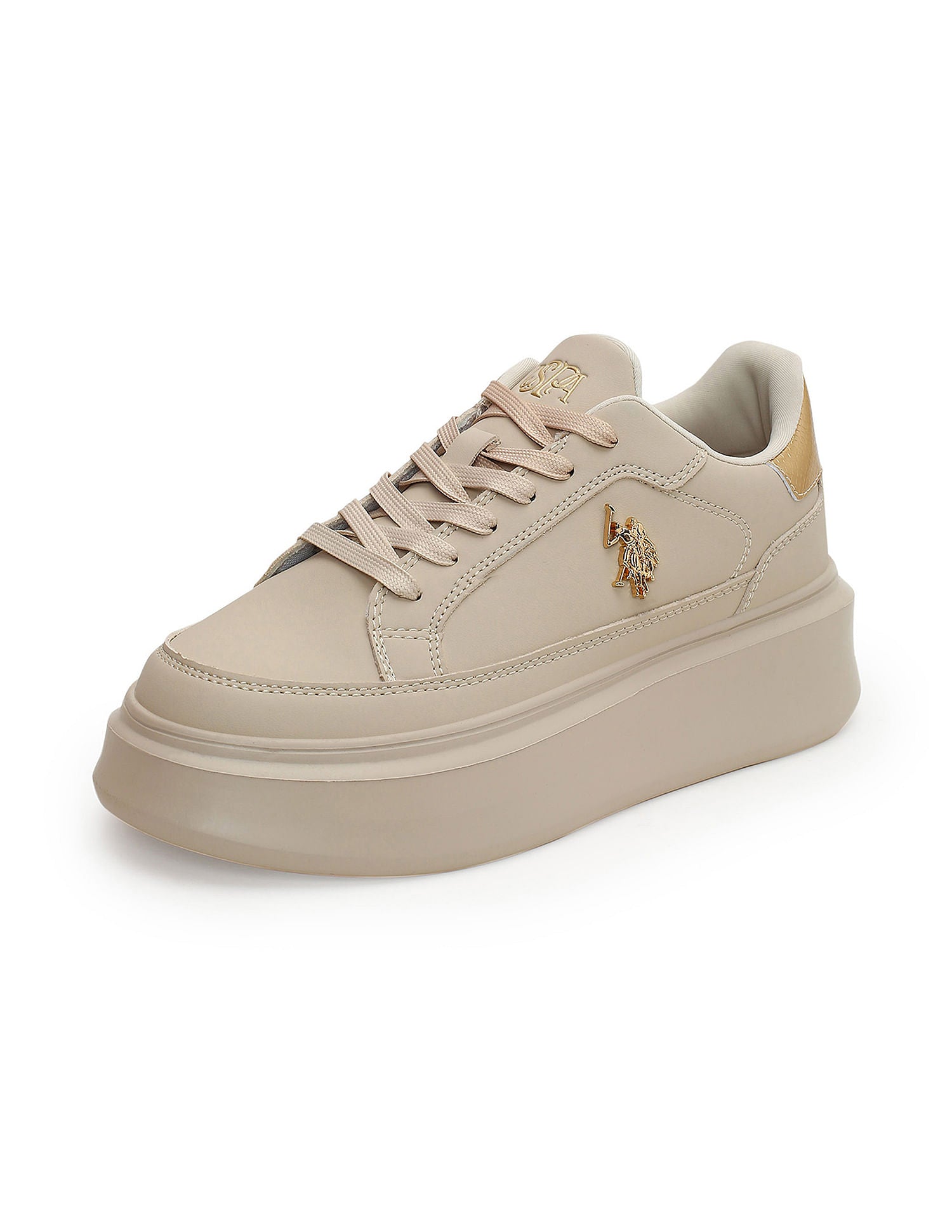 Women Round Toe Solid Eleanaor Sneakers Beige - U.S. POLO ASSN. | Large