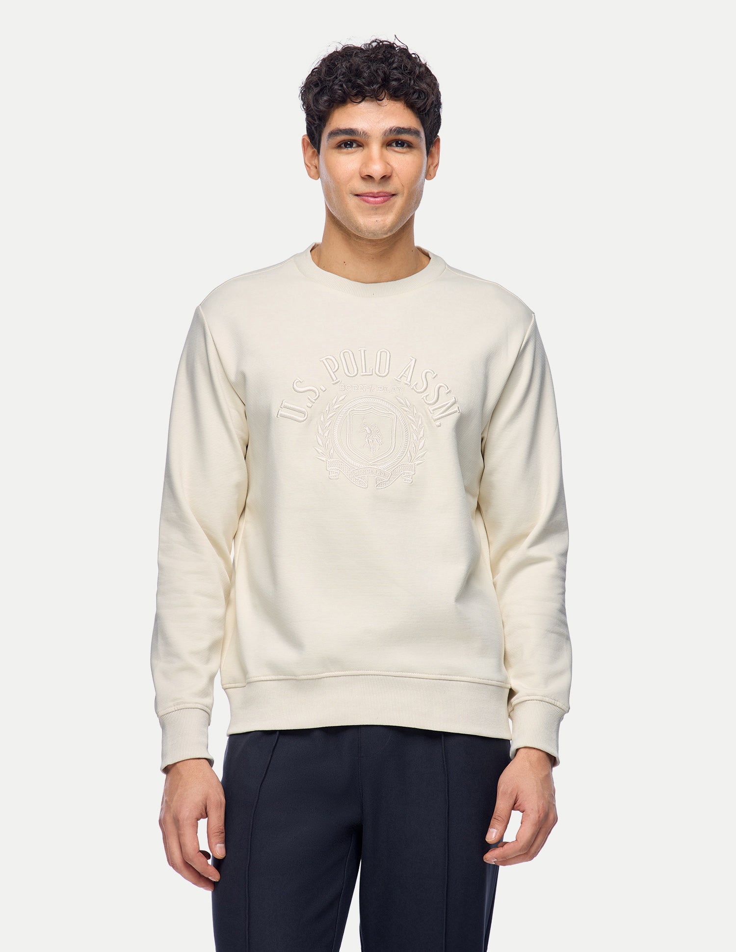 Brand Embroidered Slim Fit Sweatshirt Off White - U.S. Polo Assn. India | Large