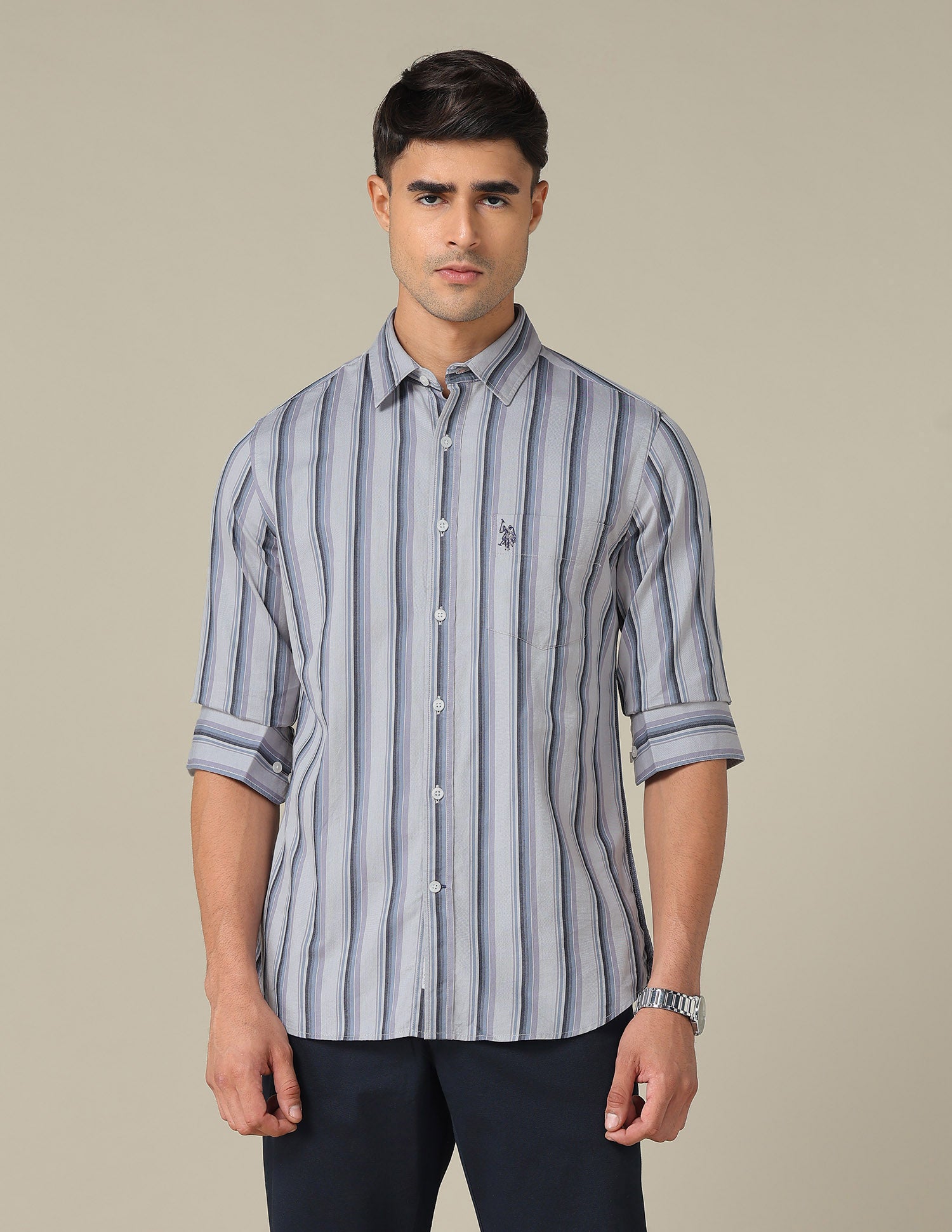 Tailored Fit Vertical Striped Shirt Lavender - U.S. POLO ASSN. | Large