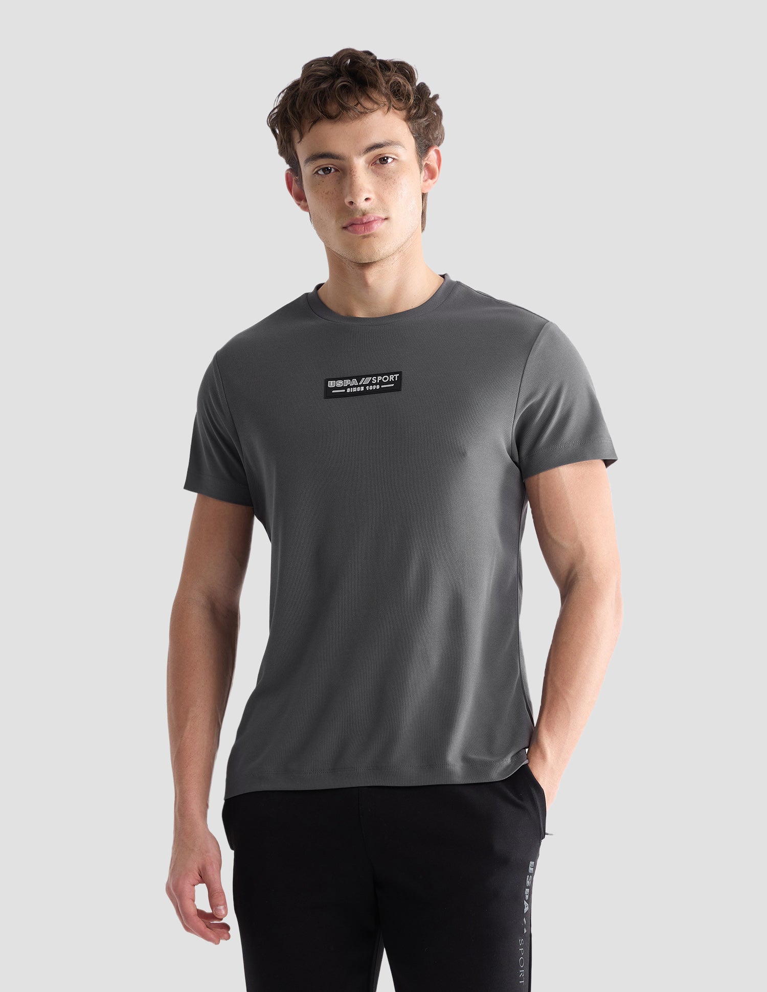 Solid Slim Fit Active T-Shirt Dark Grey - U.S. Polo Assn. India | Large