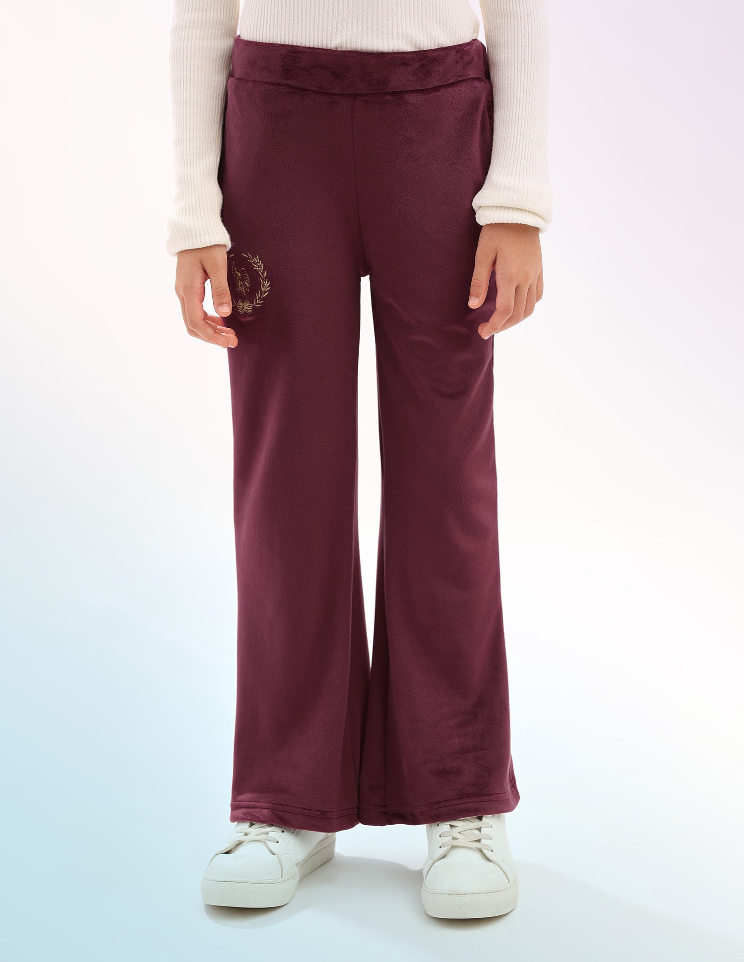 Girls Solid Regular Fit Flared Track Pants Wine - U.S. POLO ASSN. | Large
