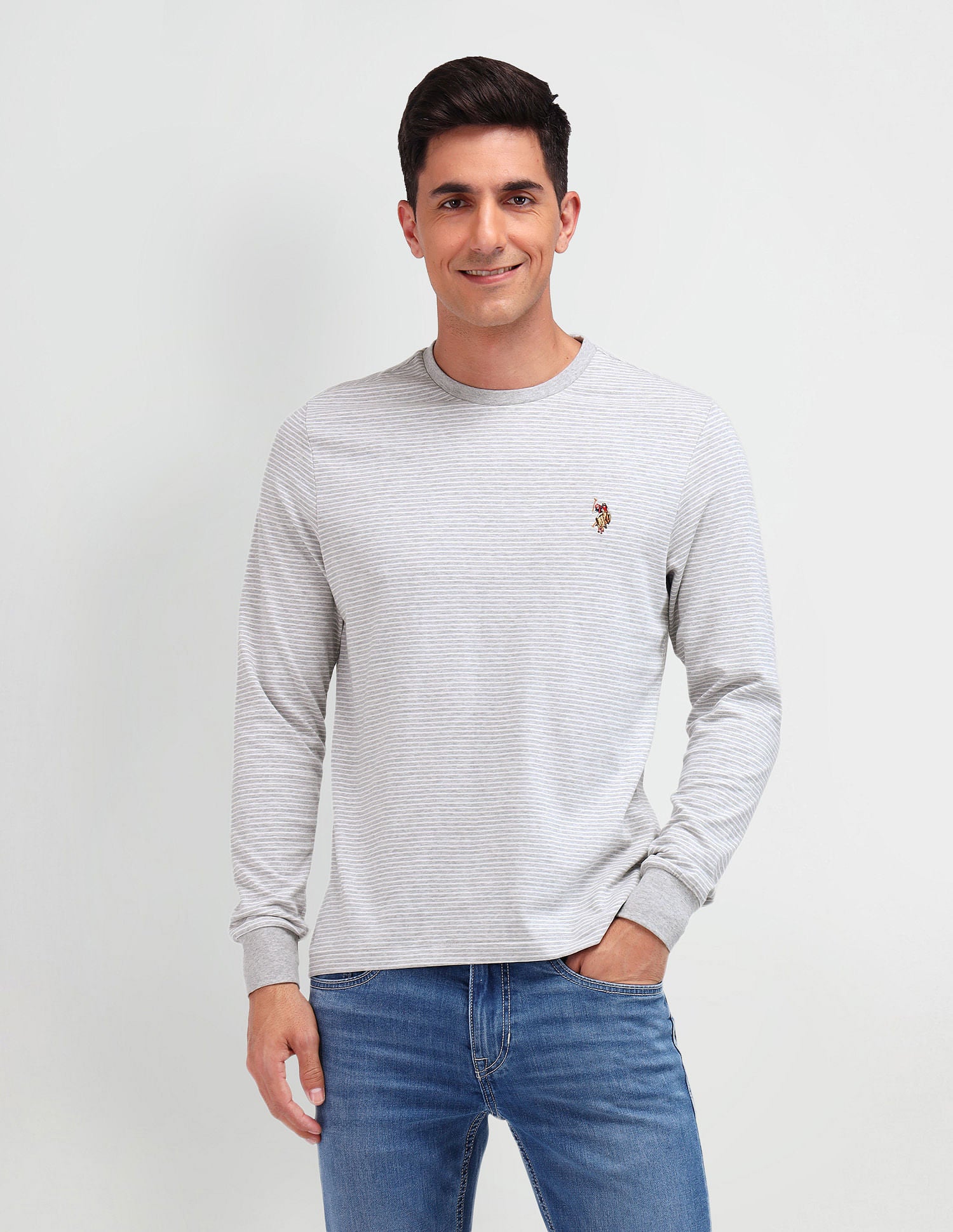 Muscle Fit Horizontal Striped T-Shirt Grey Melange - U.S. POLO ASSN. | Large