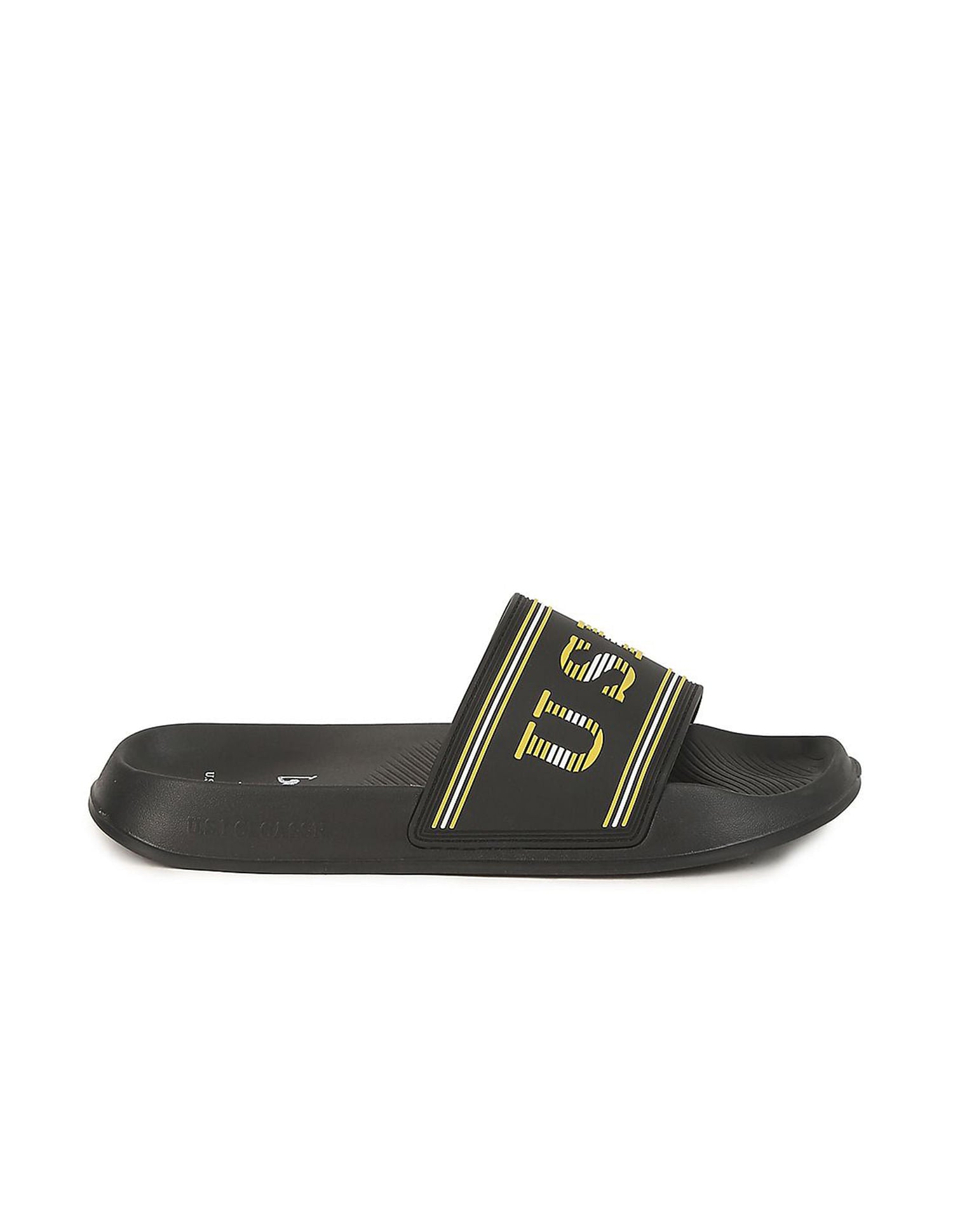 Men Embossed Logo Non-Skid Lightweight Nordin Slides Black - U.S. Polo Assn. India | Large