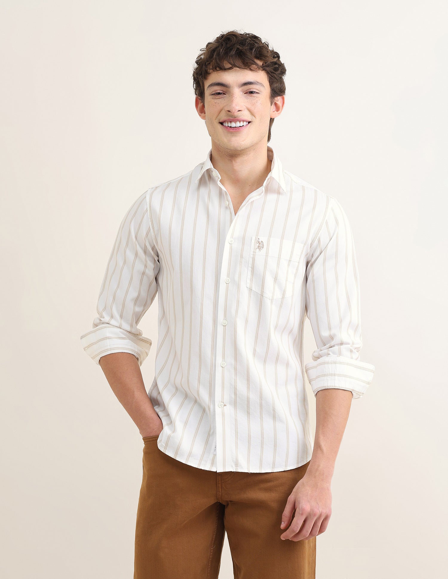 Sotogrande Vertical Striped Shirt Beige - U.S. Polo Assn. India | Large