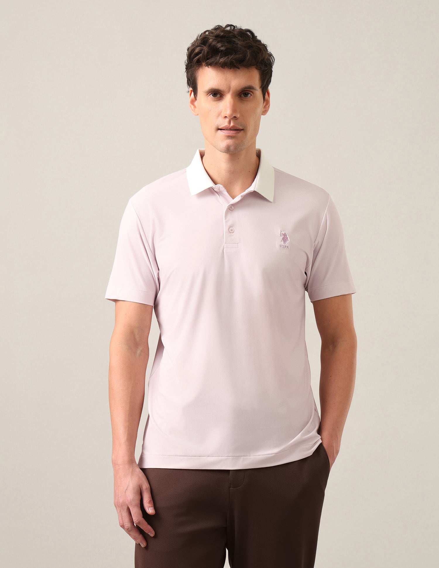 Solid Slim Fit Polo Shirt Pink - U.S. Polo Assn. India | Large