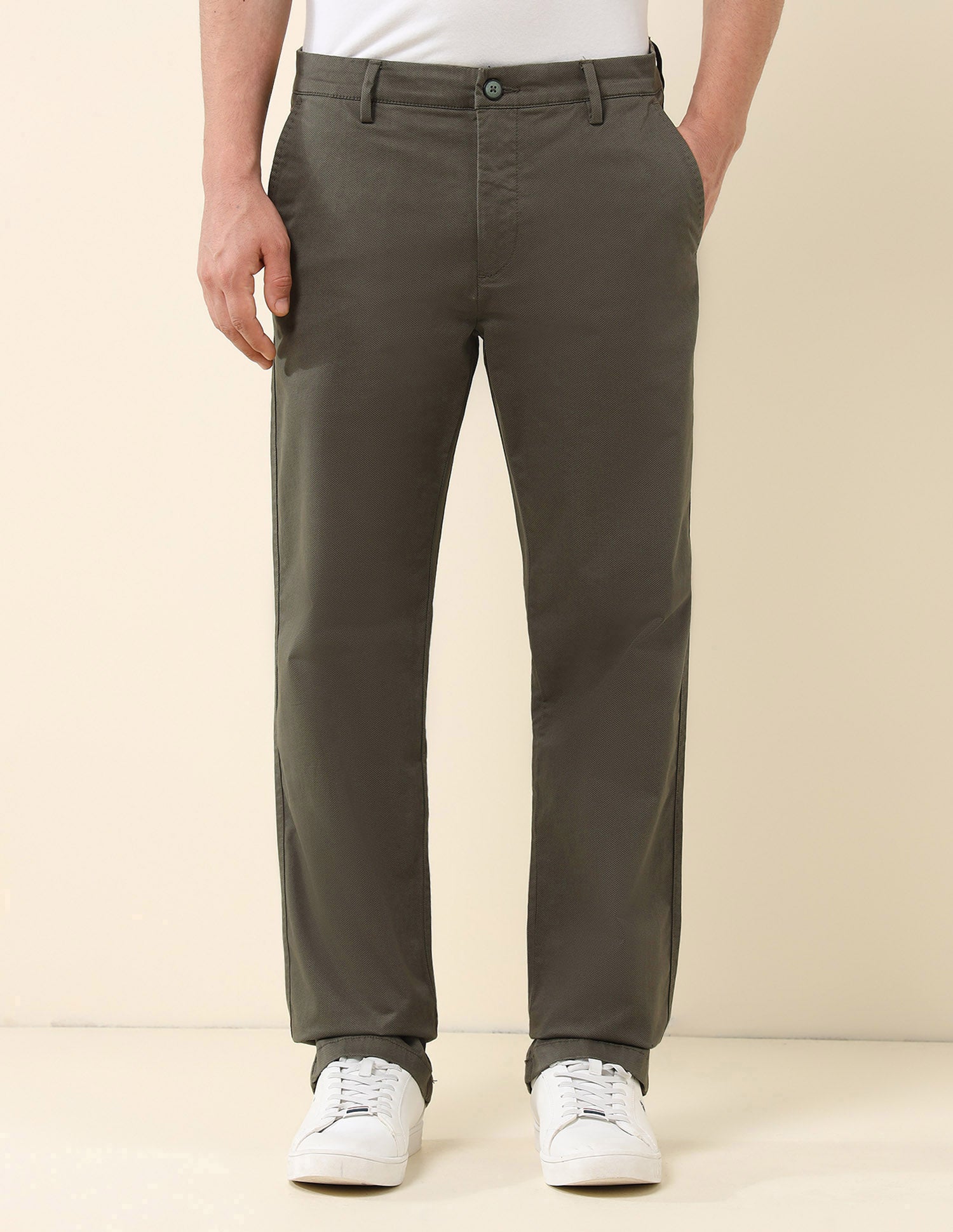 Solid Riley Fit Straight Fit Trousers Olive - U.S. Polo Assn. India | Large