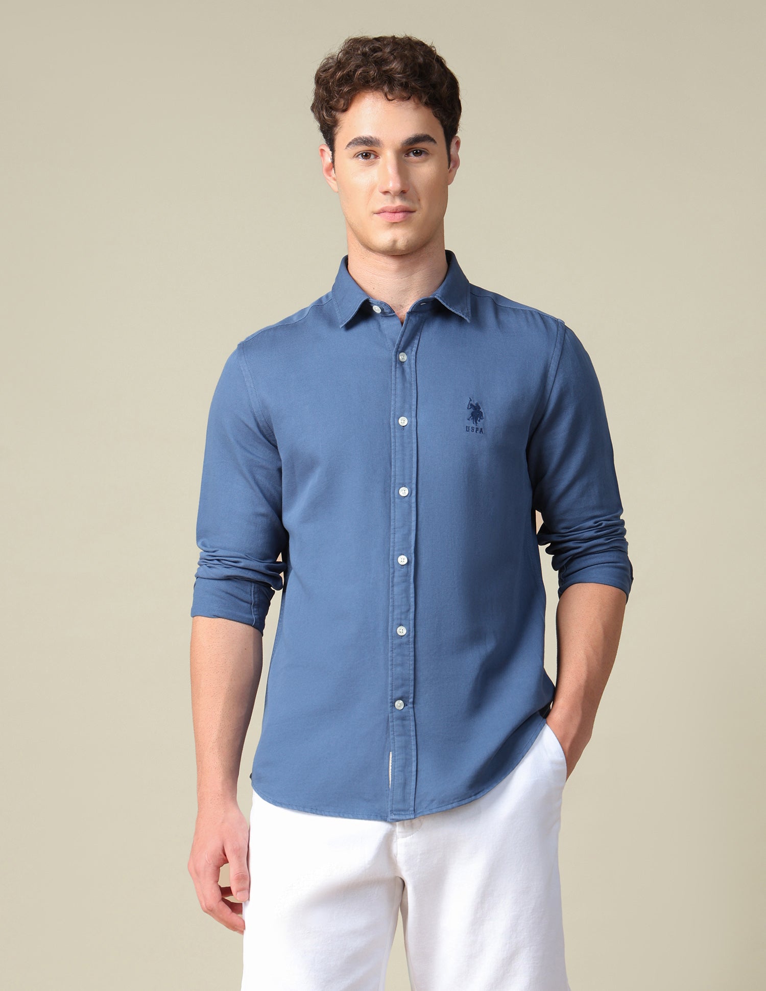 Solid Regular Fit Shirt Blue - U.S. Polo Assn. India | Large