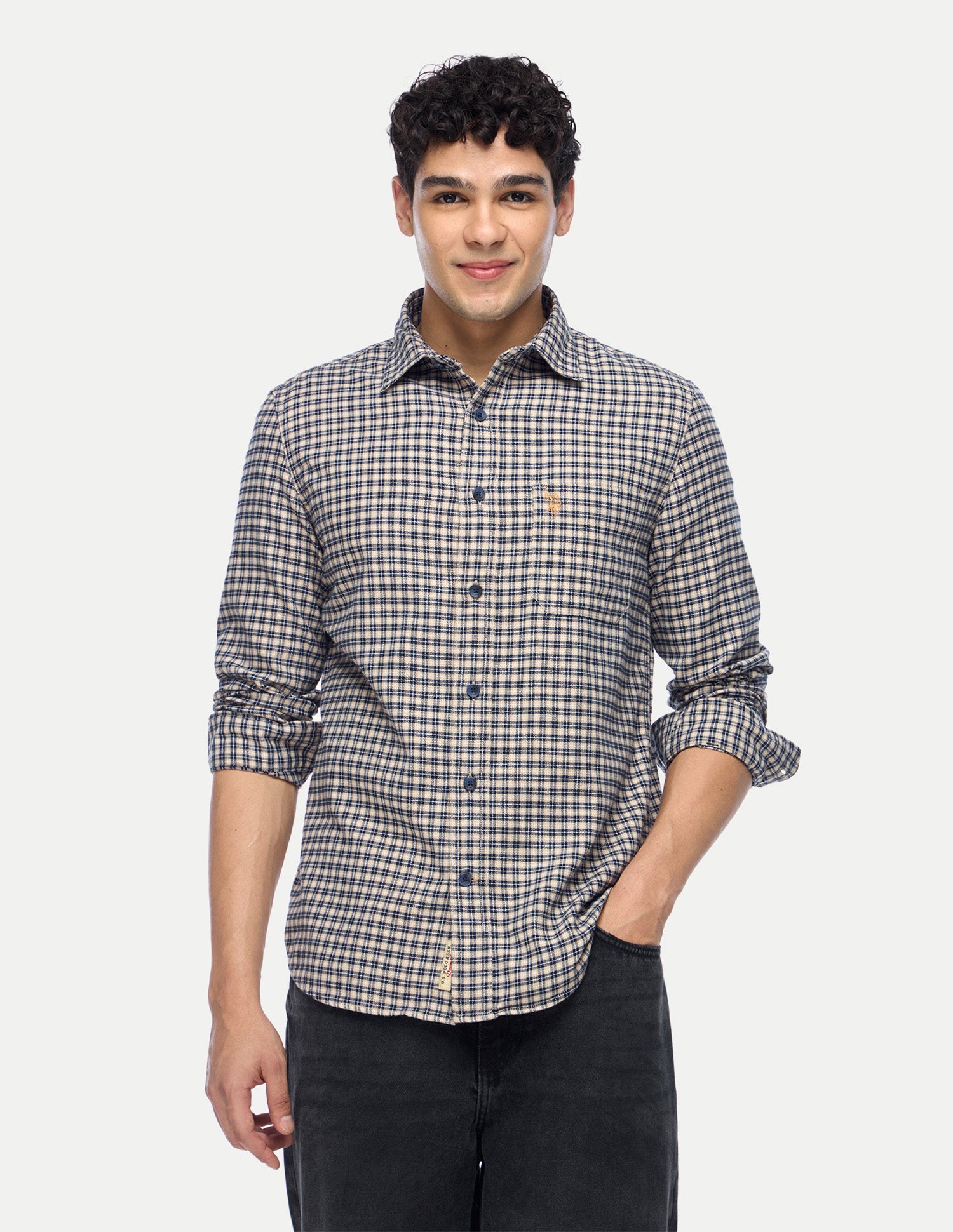 Plaid Checked Twill Shirt Beige - U.S. Polo Assn. India | Large